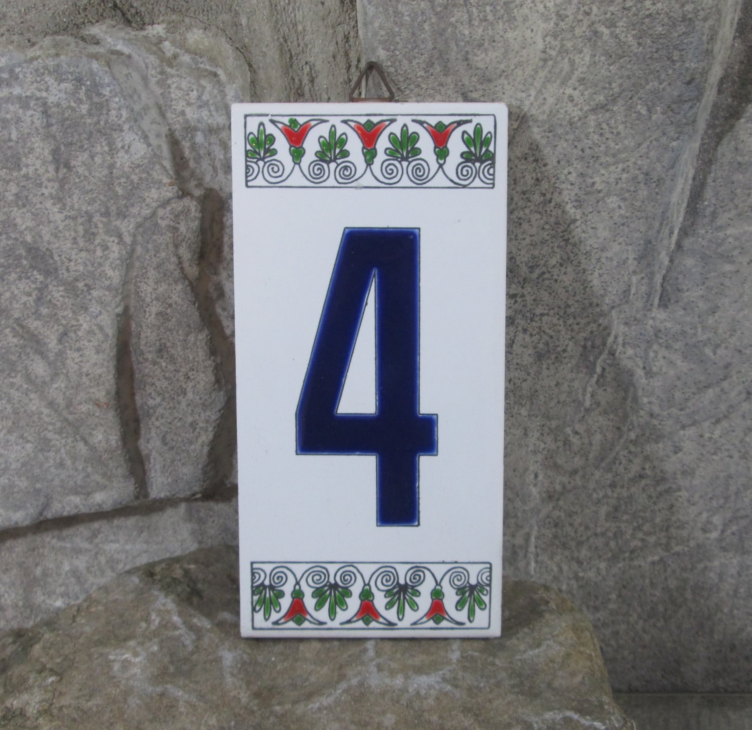 Vintage Number 4 Enamel Design Hanging Tile Door Number