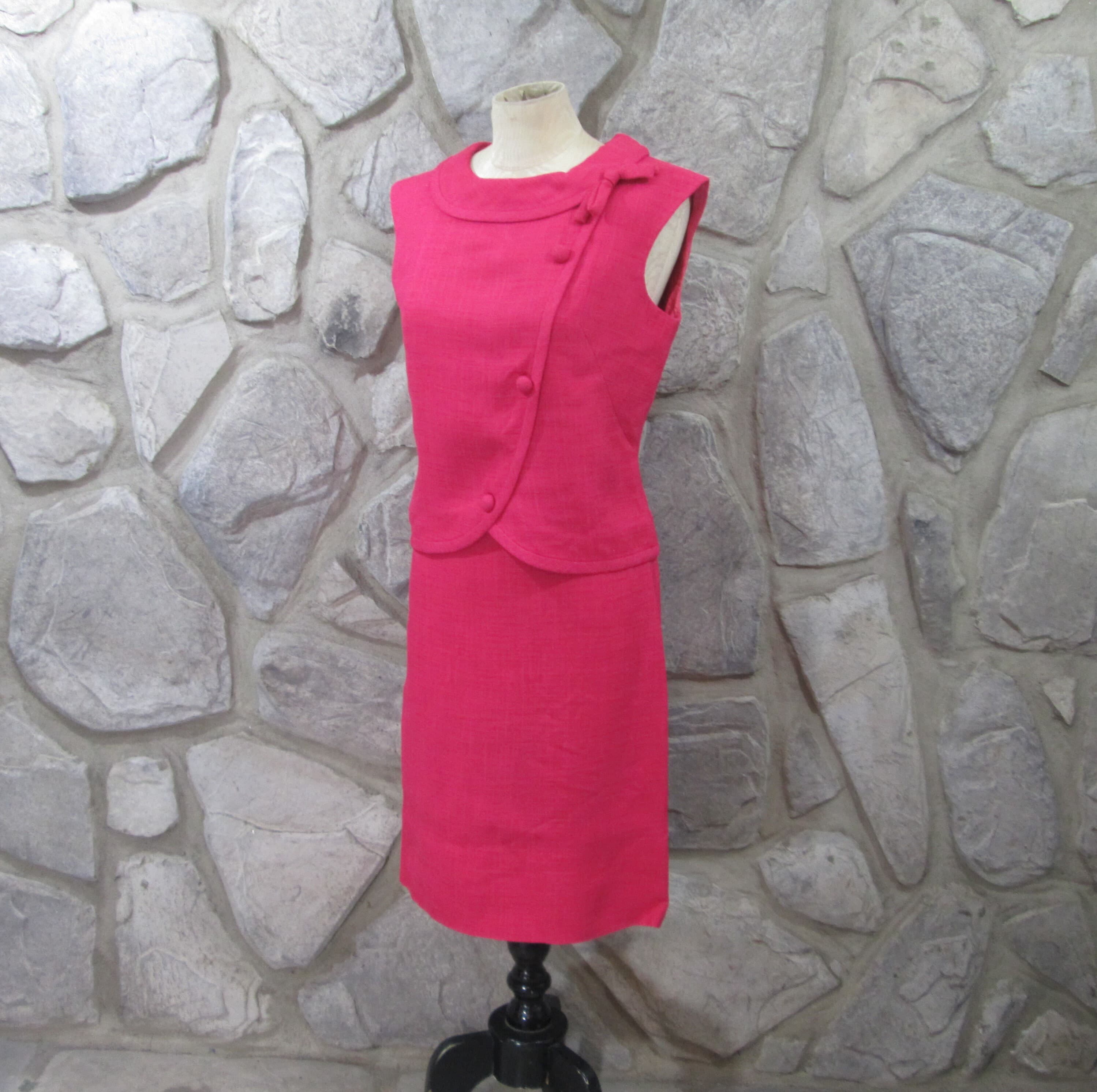 Vintage 50's Adele Martin Hot PInk 2-Piece Dress Set