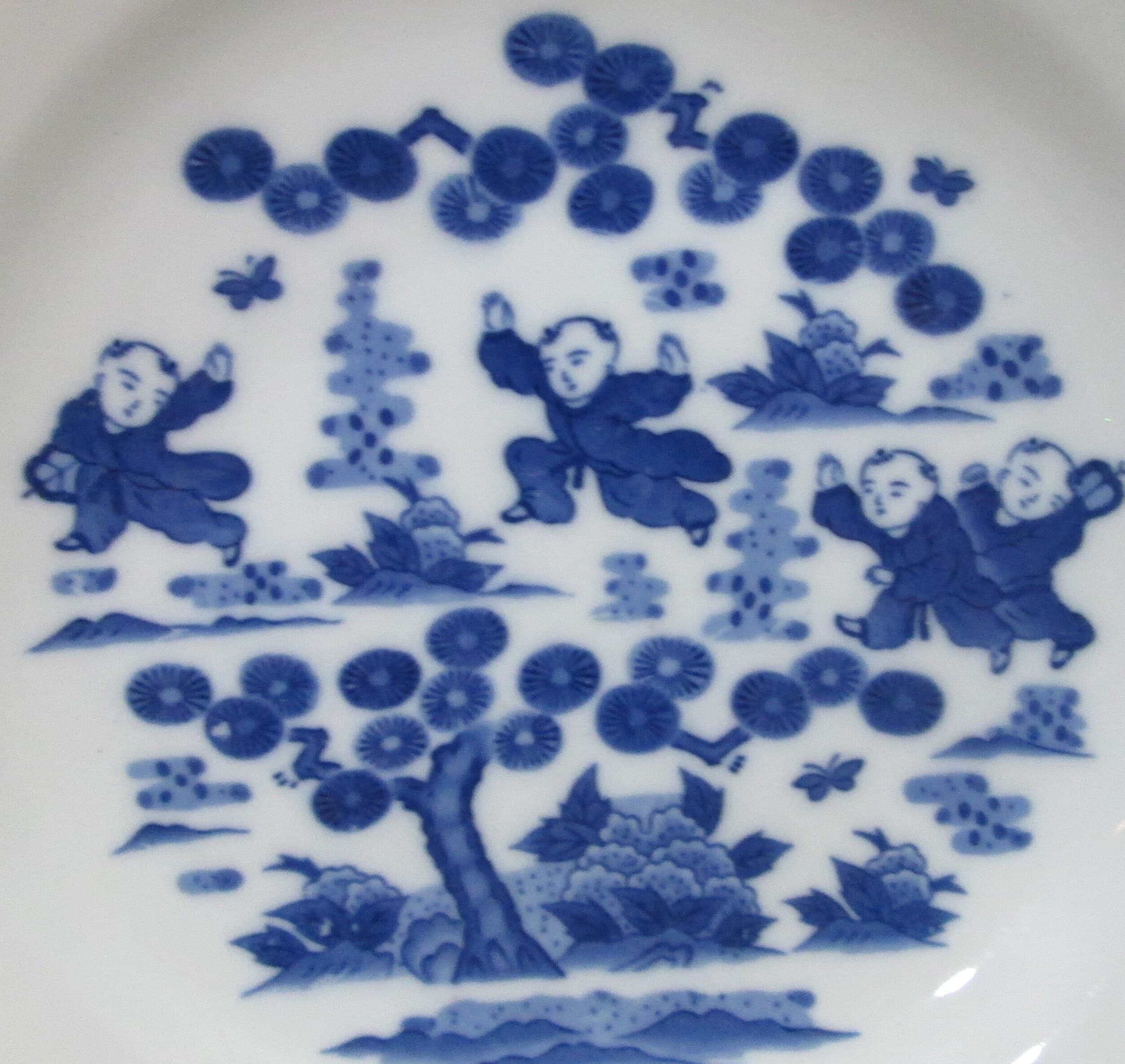Vintage Blue & White Chinese Boys Bowl - Thumbnail 2
