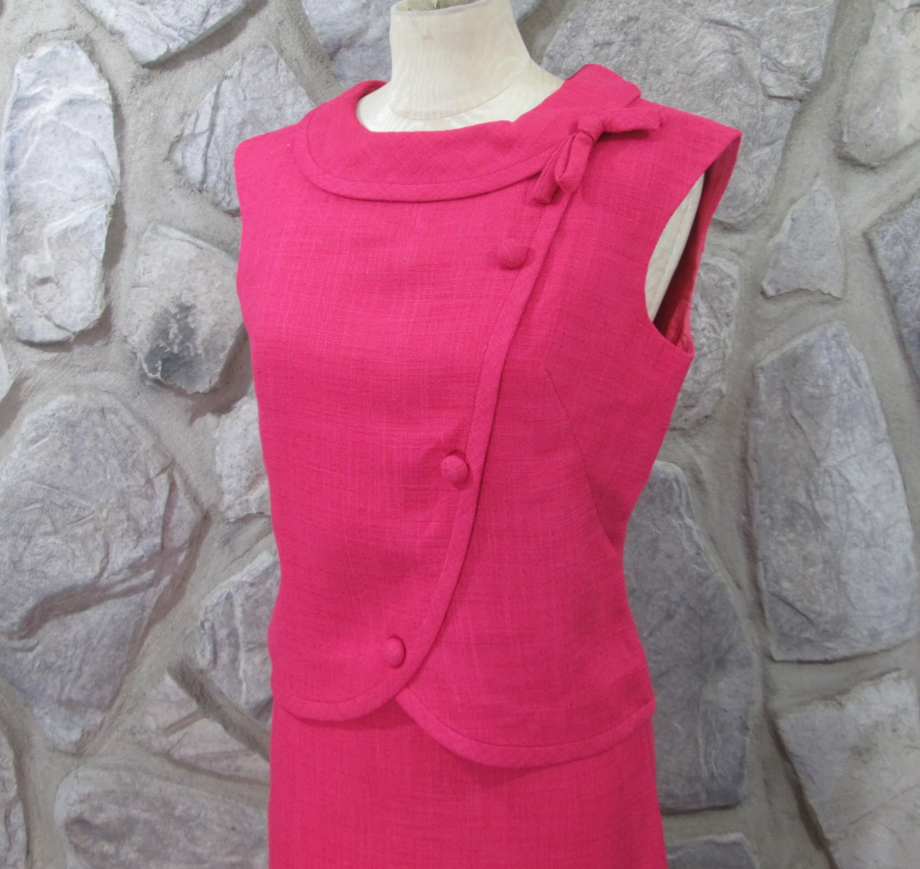 Vintage 50's Adele Martin Hot PInk 2-Piece Dress Set - Thumbnail 2