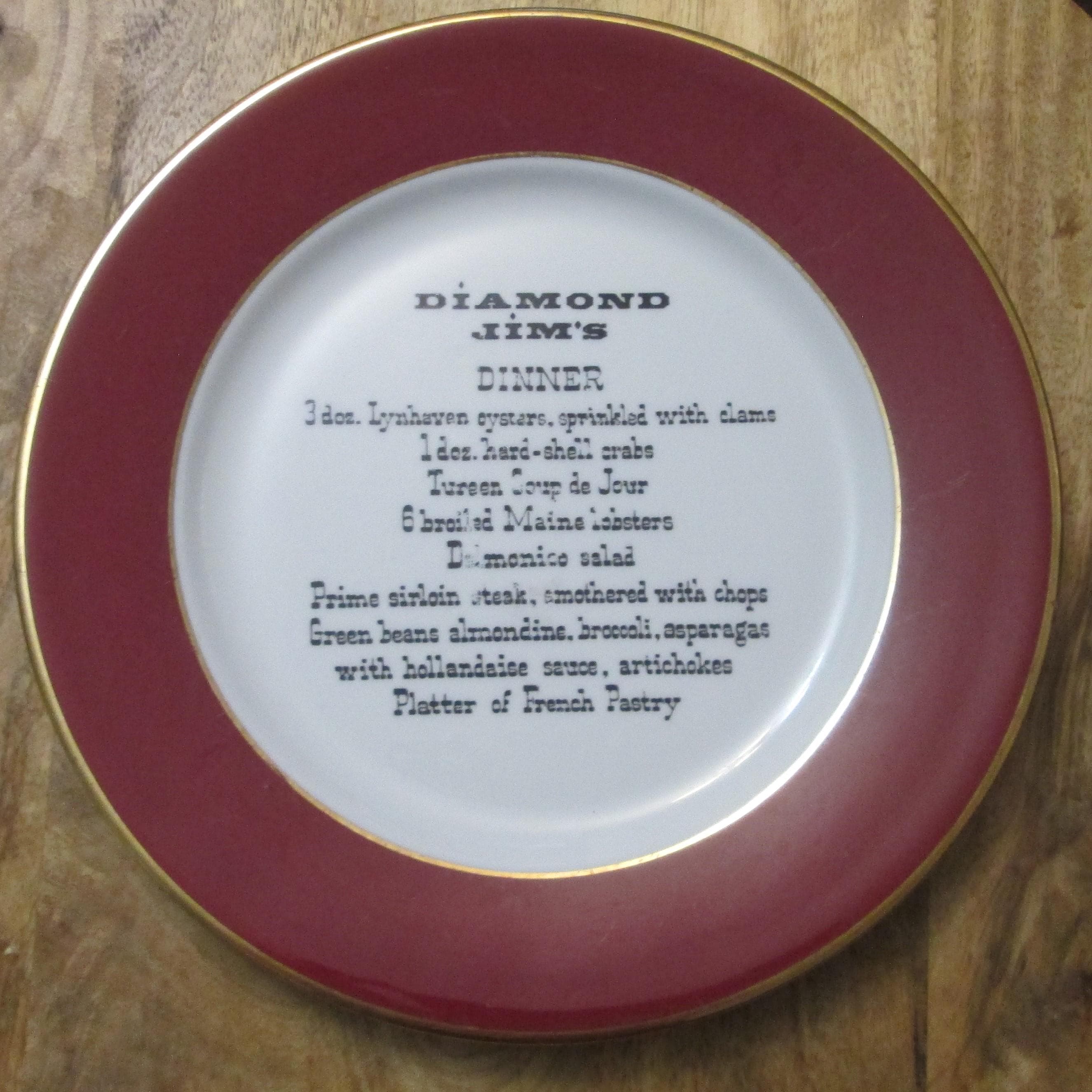 Vintage Diamond Jim's Steakhouse Dinner Plate