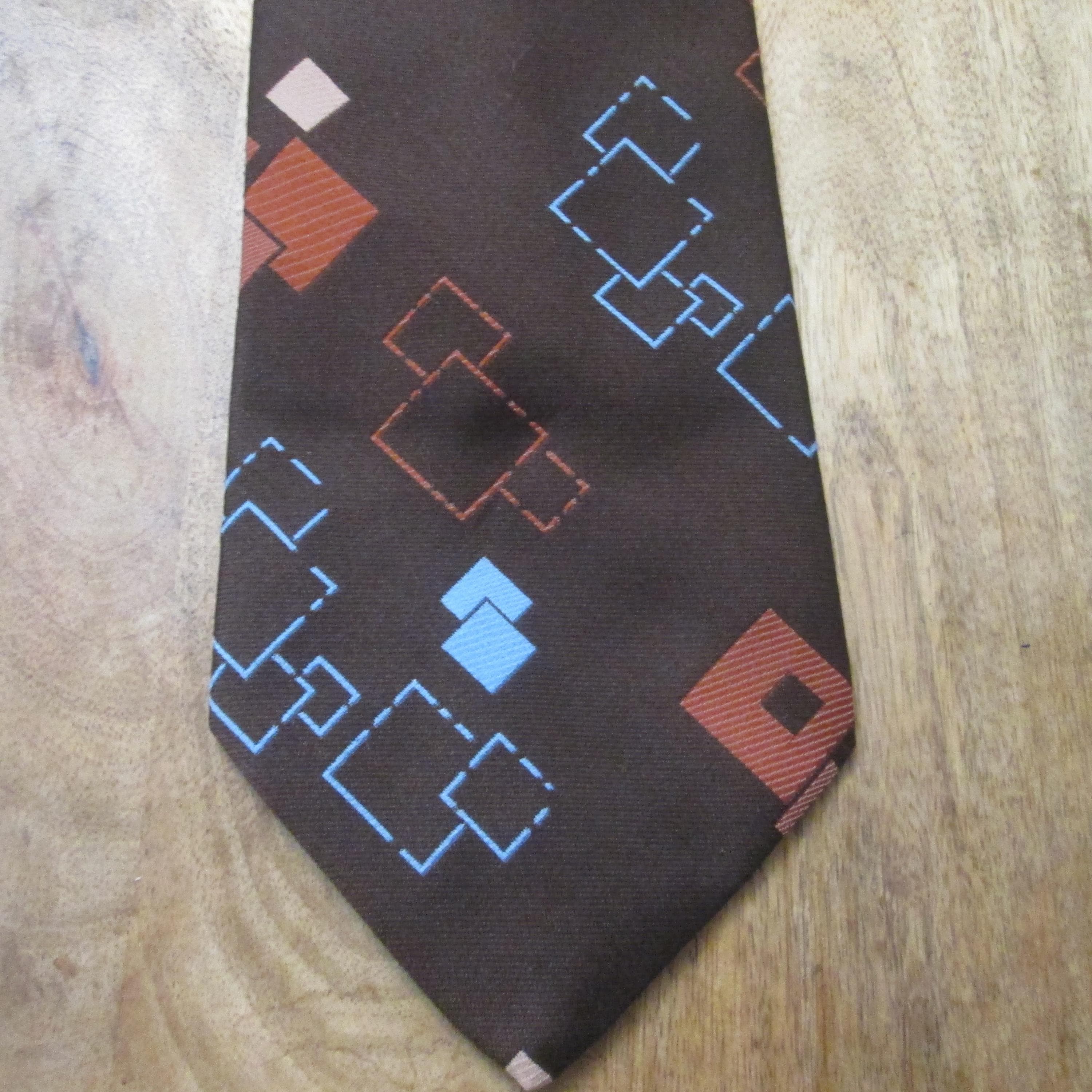 Vintage 1960s Mr. Cricket Brown Diamond Pattern Necktie - Thumbnail 2