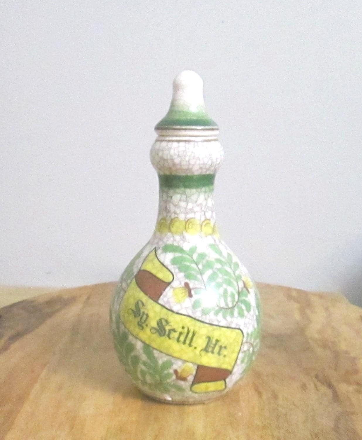 Vintage Japanese Pottery Crackle Glaze Corked Bottle