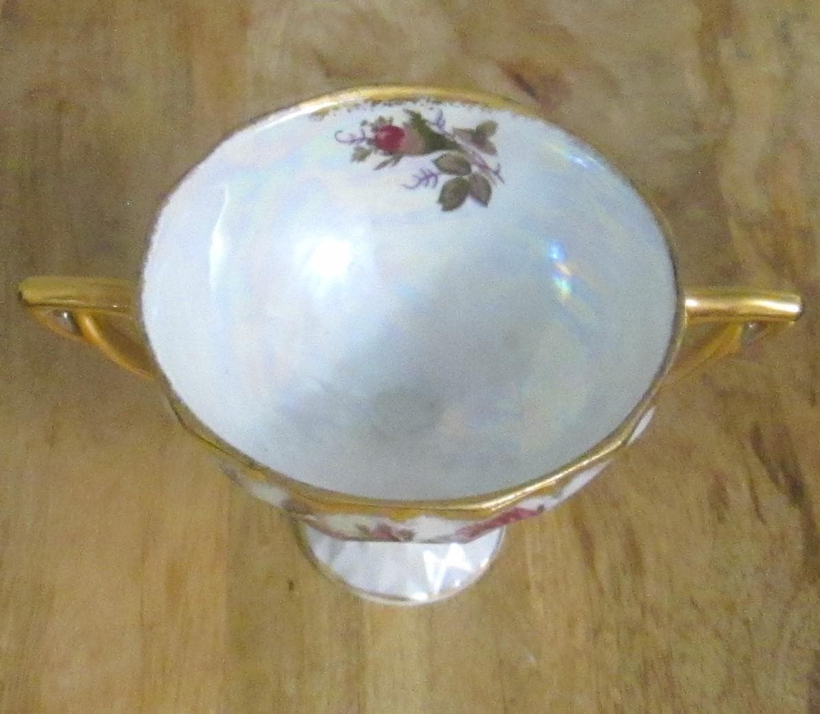 Vintage Porcelain Double Handled Rose Cup - Thumbnail 2