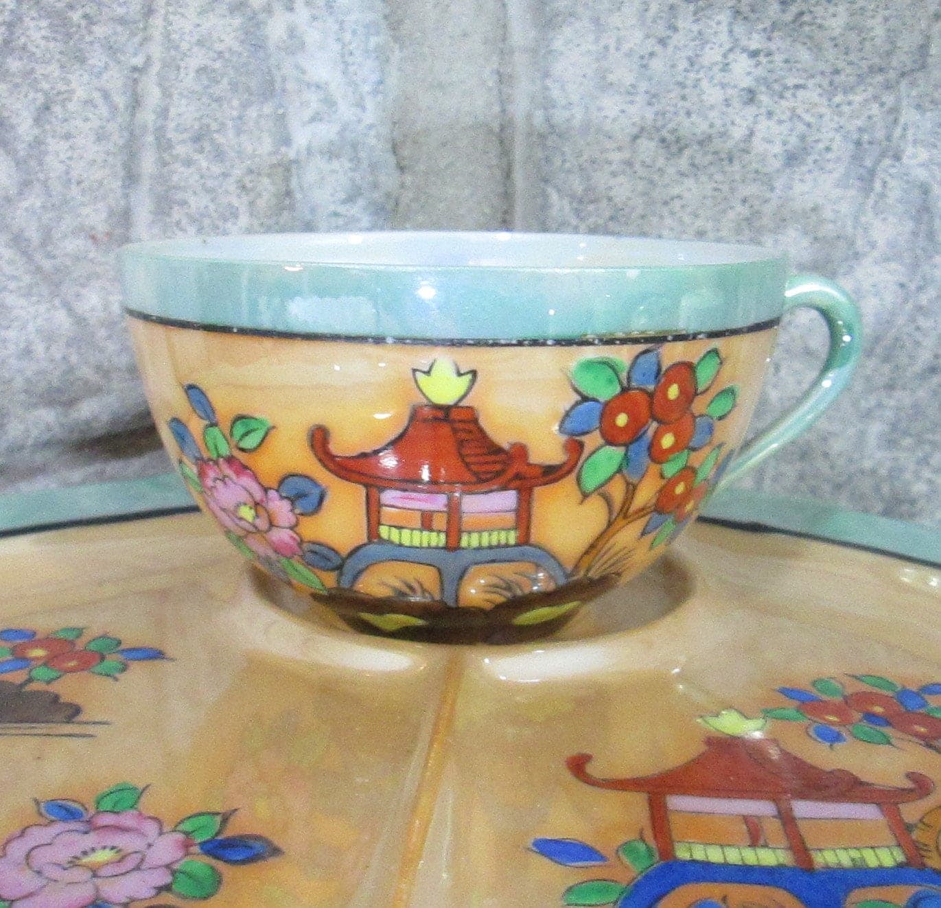 Vintage Japanese Peach Luster Ware Snack Set, 2 Available - Thumbnail 2
