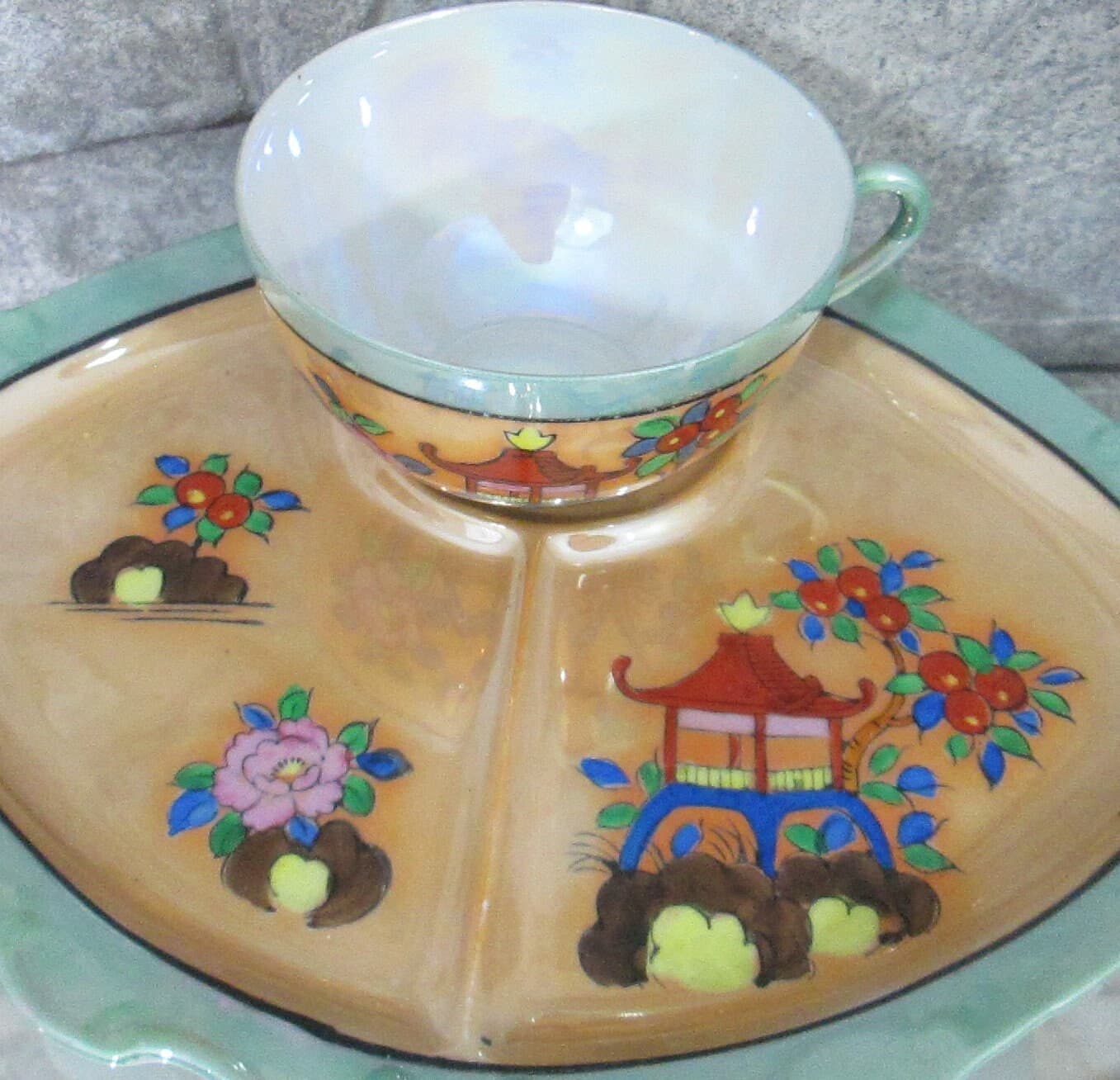 Vintage Japanese Peach Luster Ware Snack Set, 2 Available - Thumbnail 3