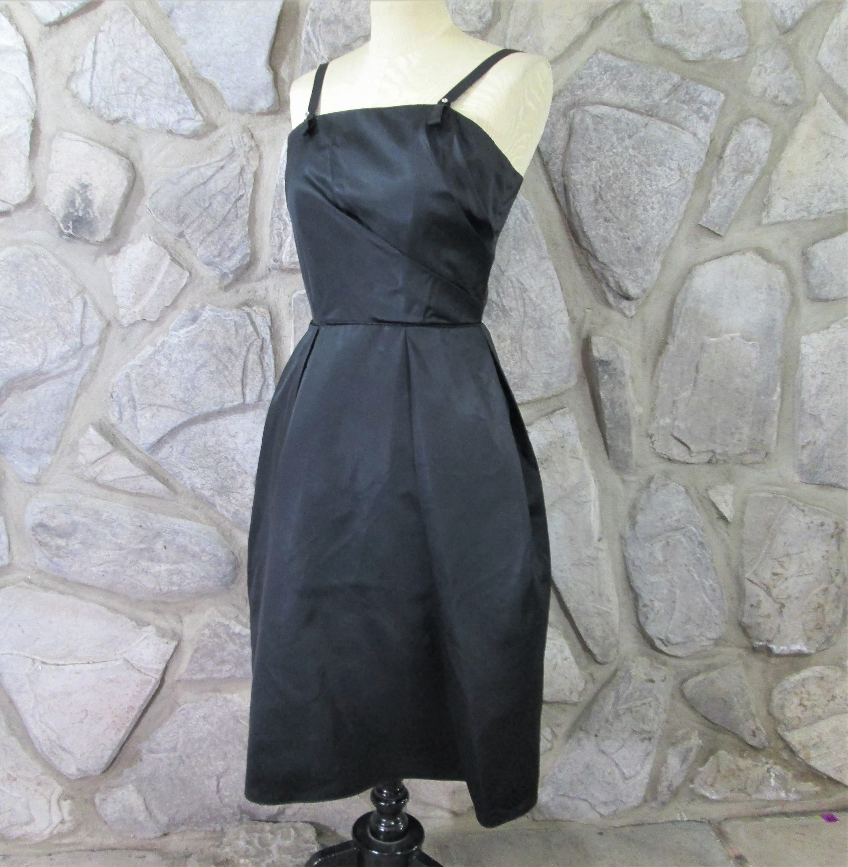 Vintage 50's Black Satin Designer LIttle Black Dress
