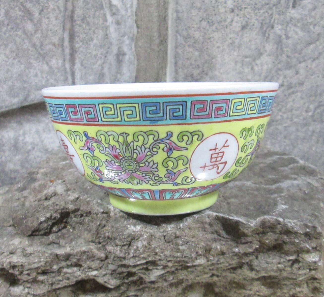 Vintage Chinese Enamel Rice Bowl and Spoon - Thumbnail 2