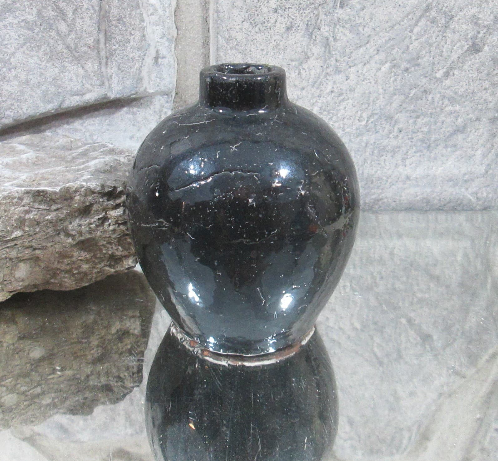 Vintage Black Raku Pottery Vase