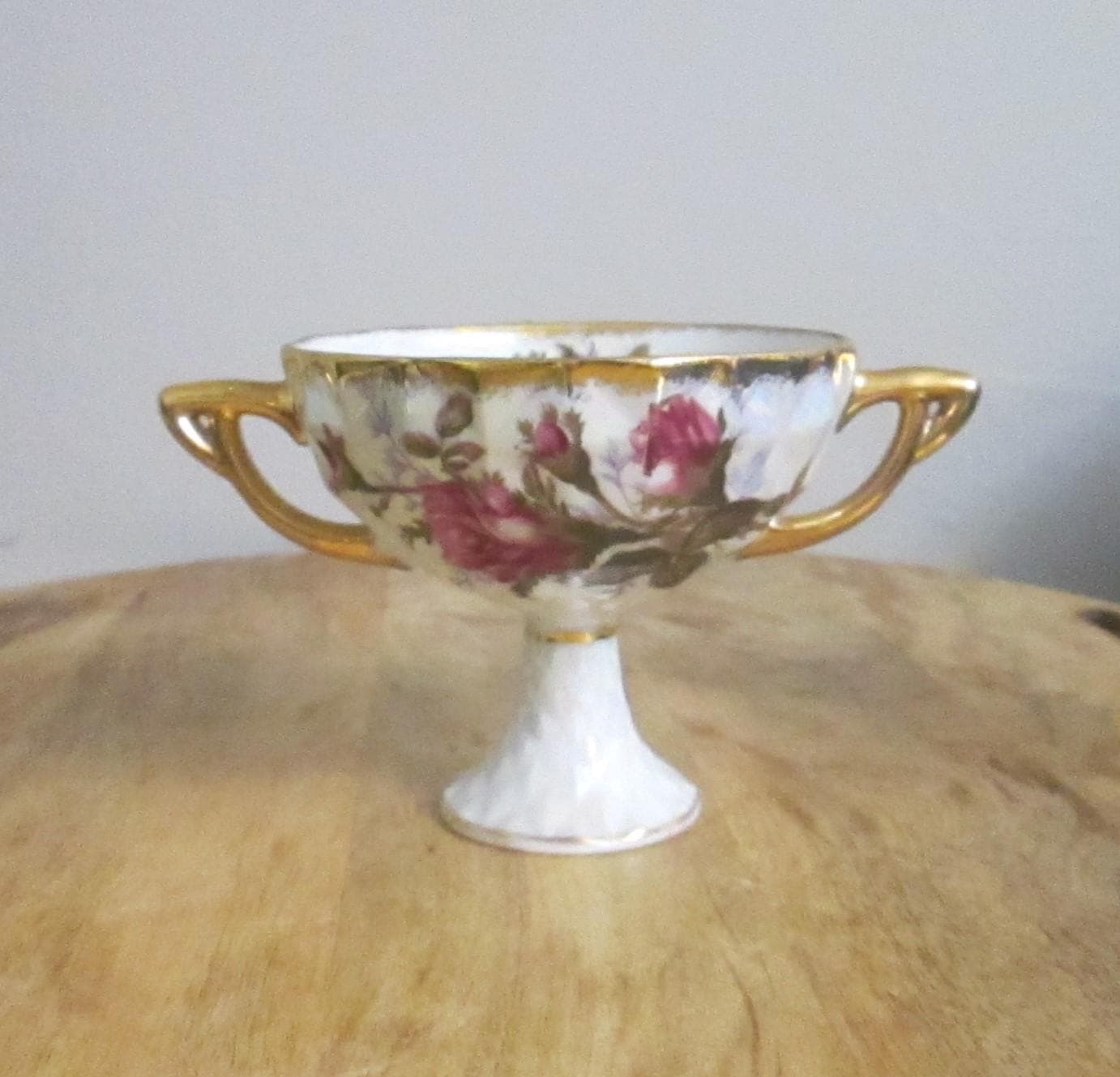 Vintage Porcelain Double Handled Rose Cup