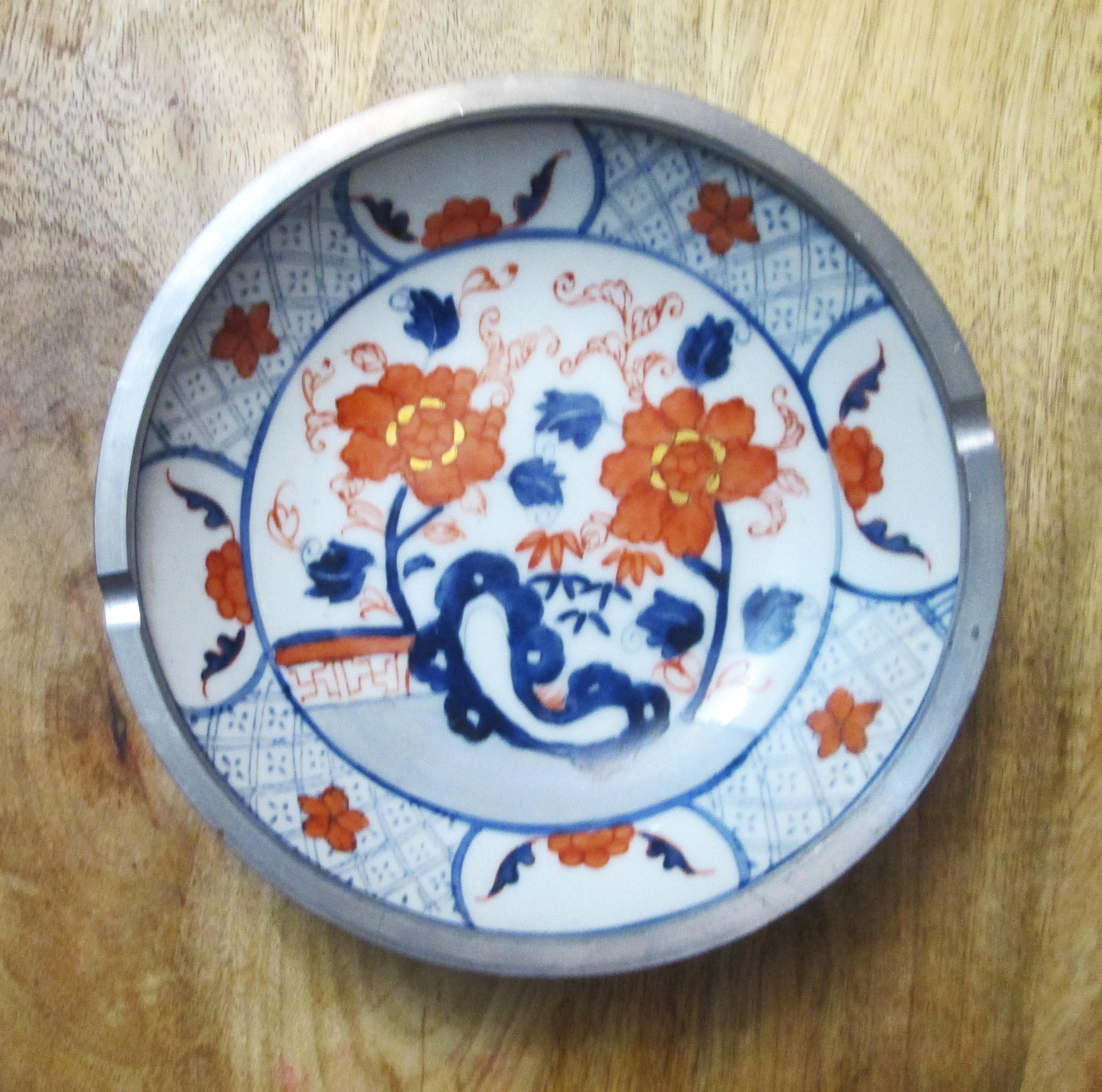 Vintage Japanese Imari Style Metal Encased Bowl Ashtray