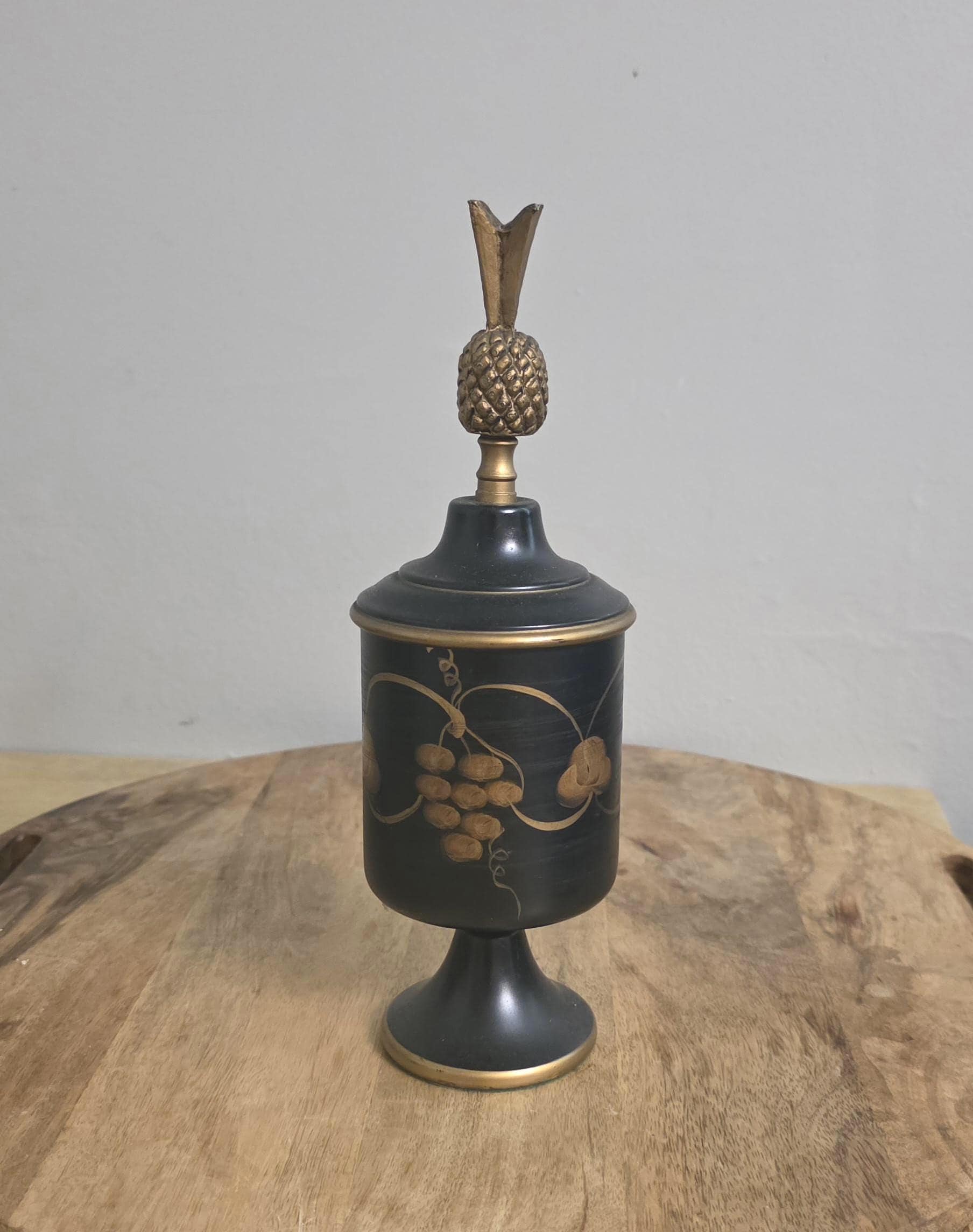 Vintage Black Tole Pineapple Jar