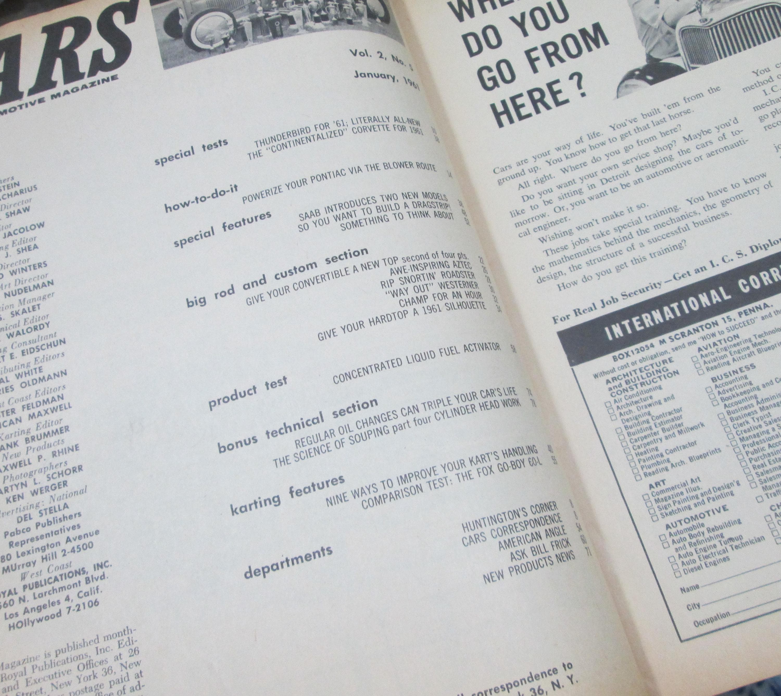 Cars The Automotive Magazine, January 1961, Corvette vs. Thunderbird - Thumbnail 2