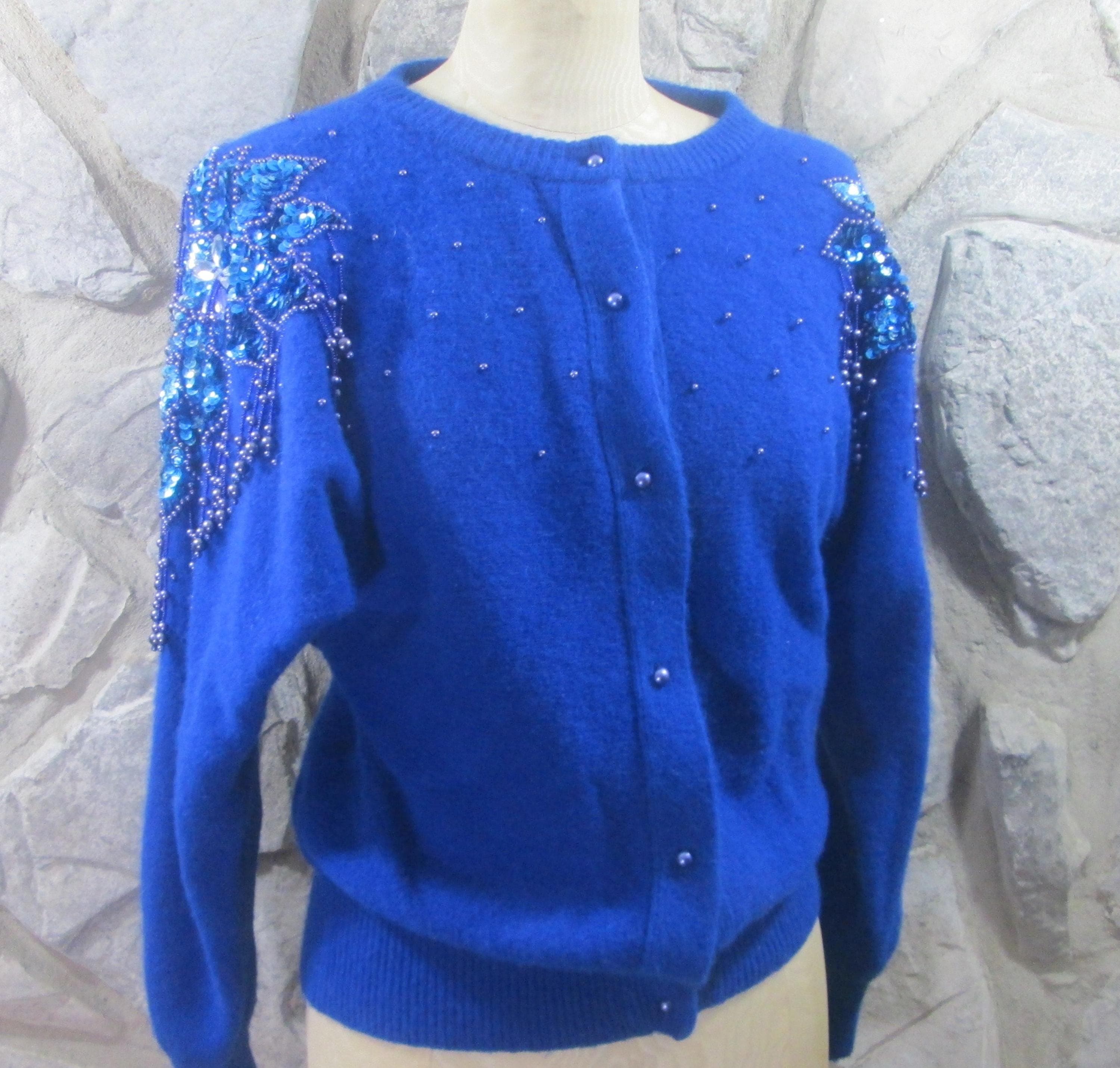 Vintage 1980s Lambswool and Angora Beaded Shoulder Sweater - Thumbnail 2