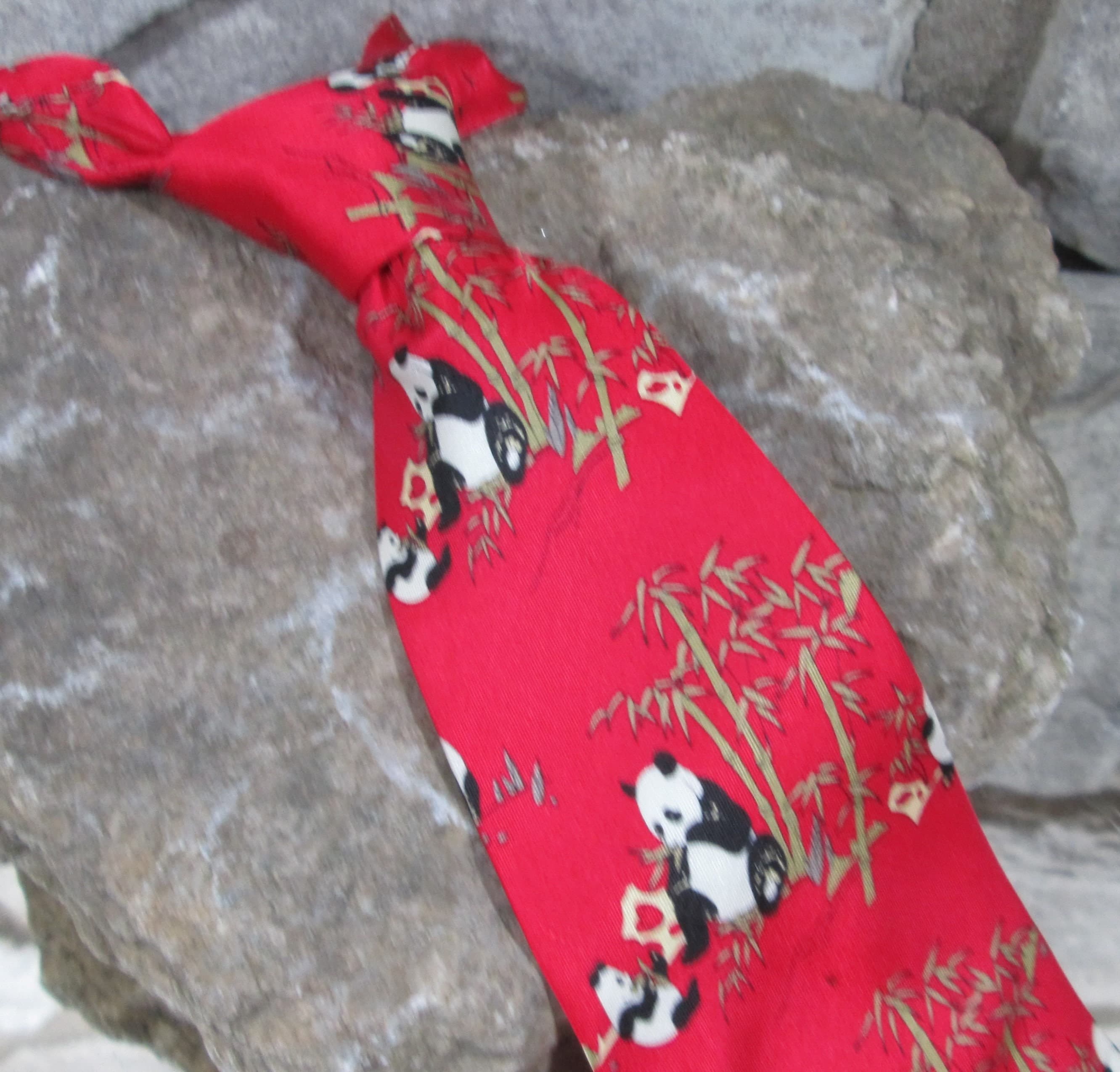 Vintage Kailong Panda Pattern Silk Tie