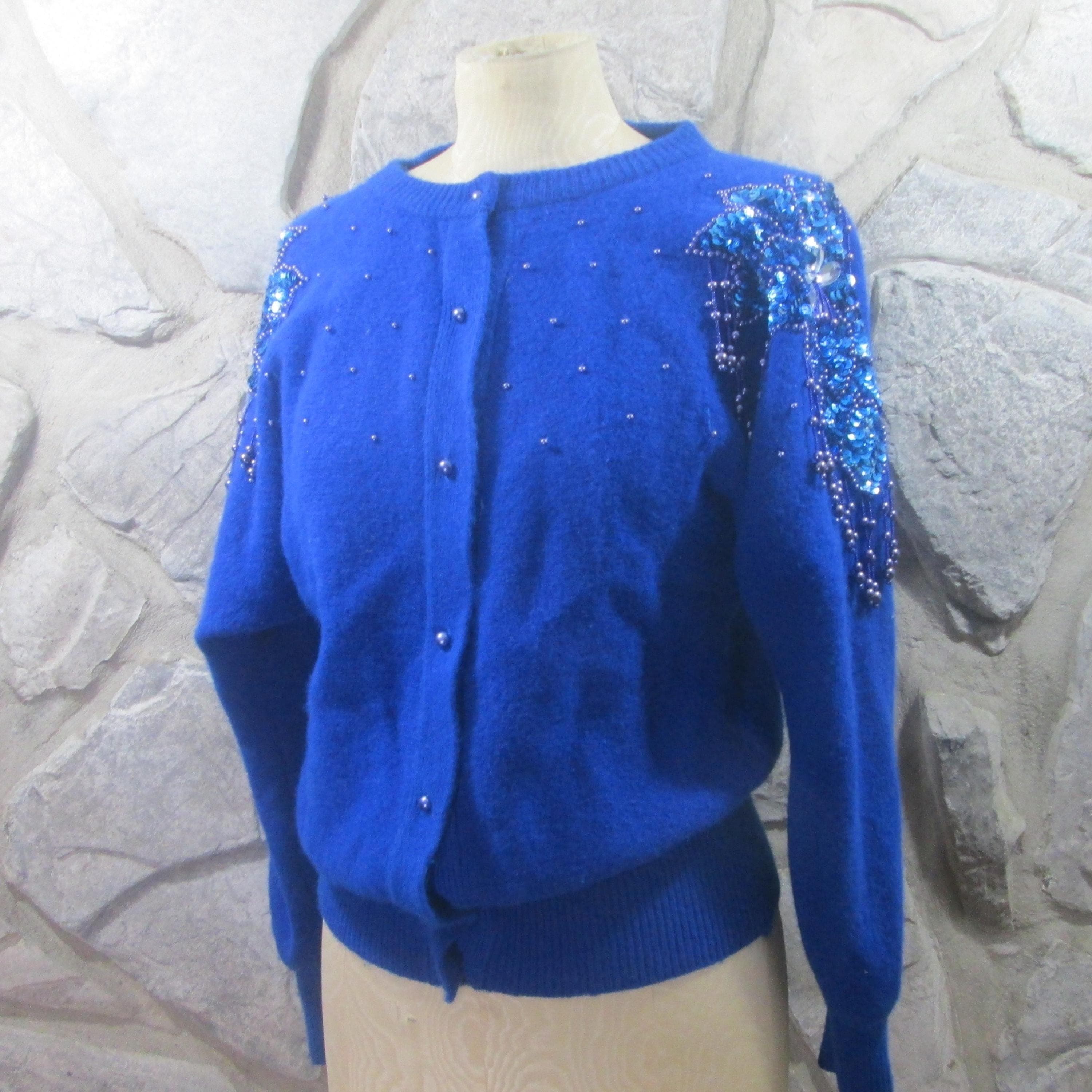 Vintage 1980s Lambswool and Angora Beaded Shoulder Sweater