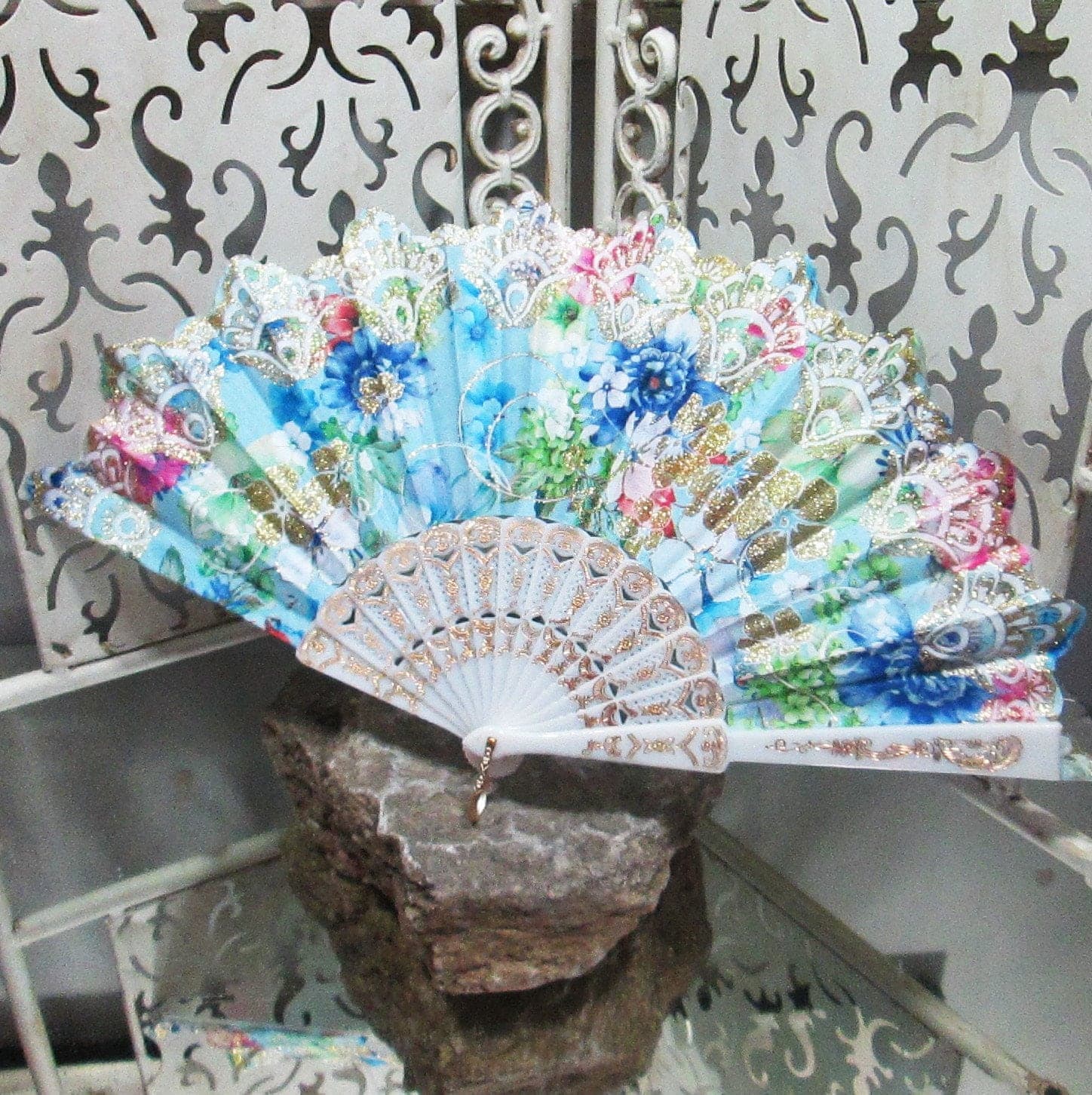 Vintage Floral Fabric Fan