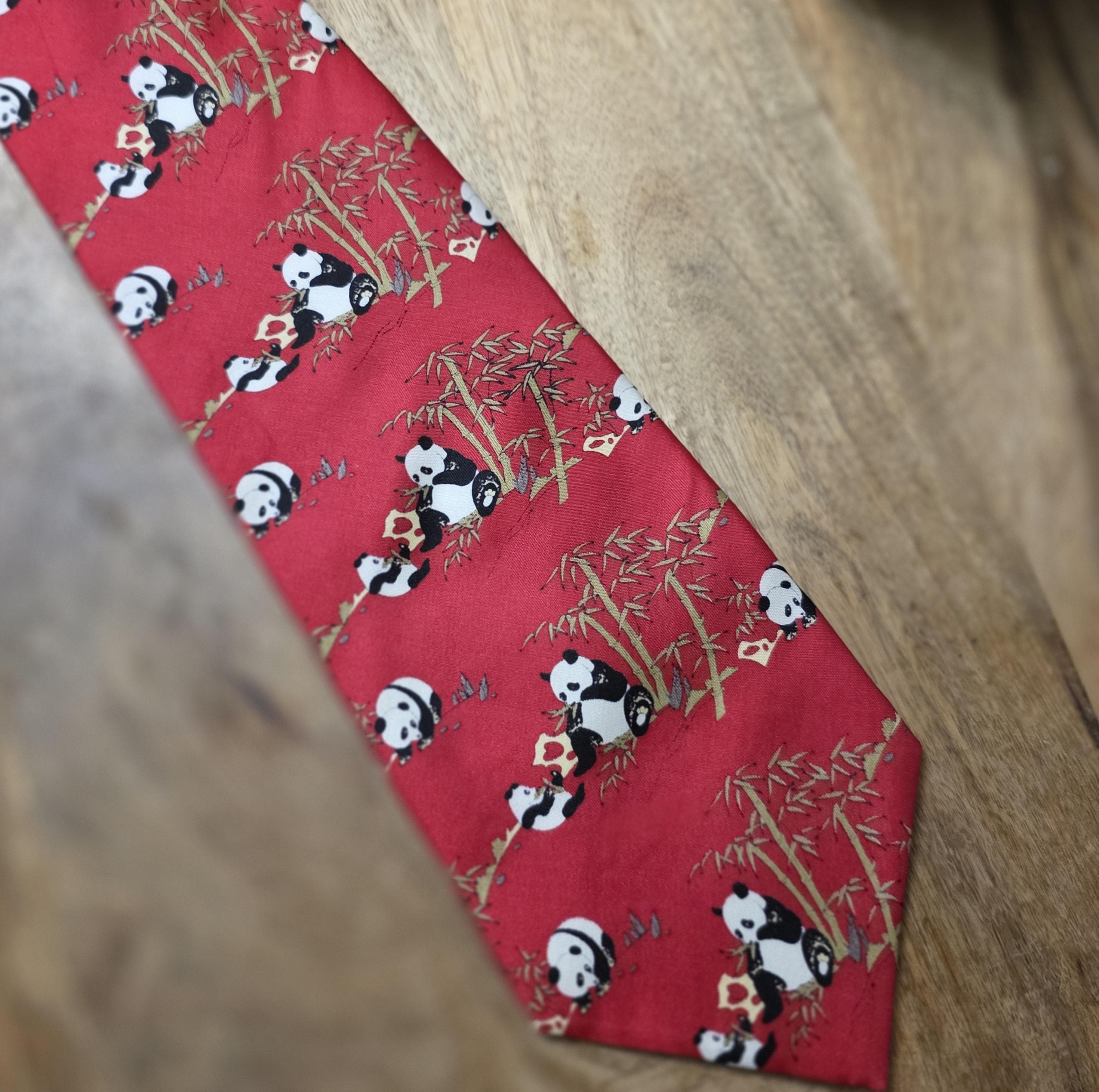 Vintage Kailong Panda Pattern Silk Tie - Thumbnail 5