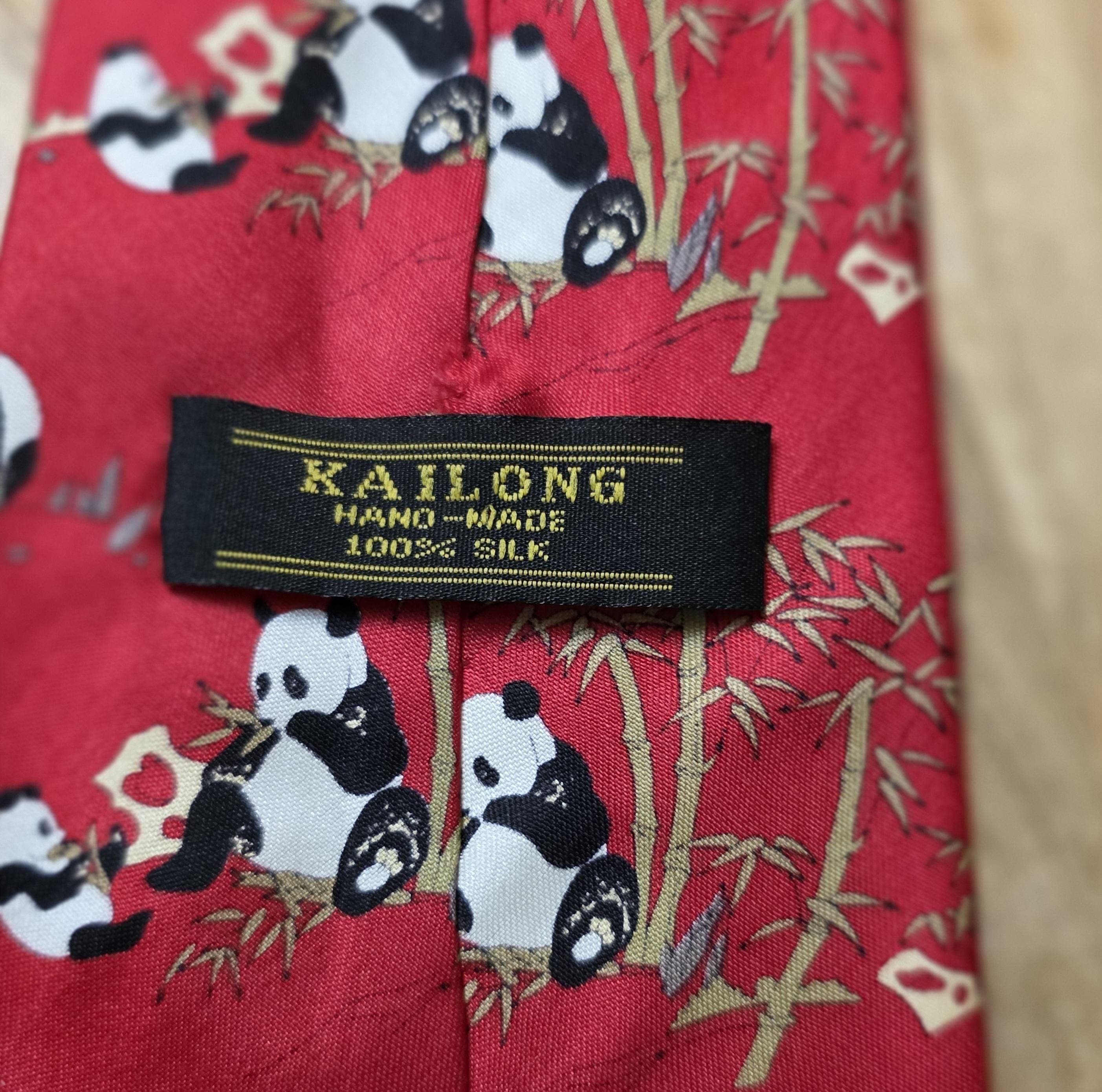 Vintage Kailong Panda Pattern Silk Tie - Thumbnail 6