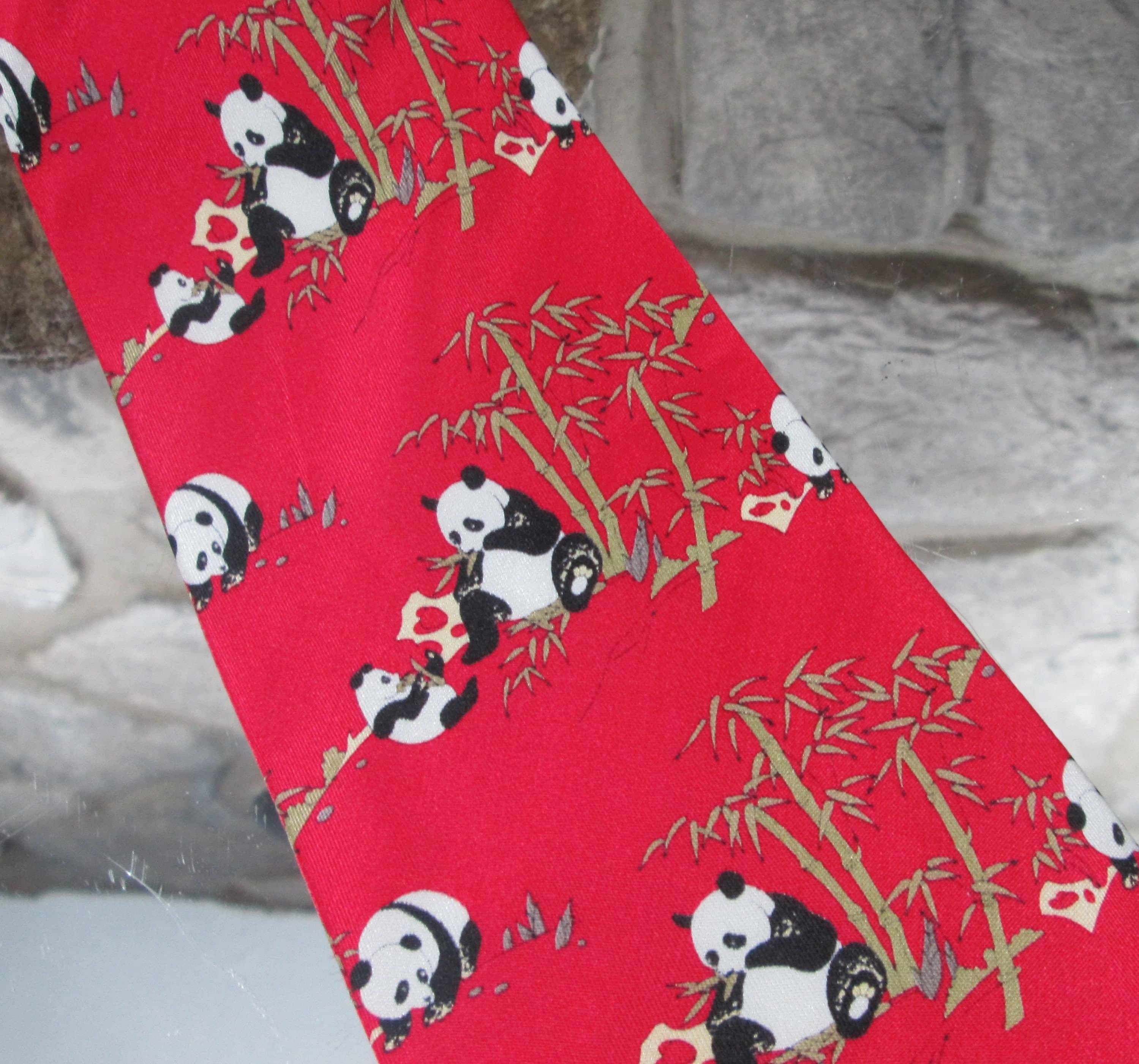 Vintage Kailong Panda Pattern Silk Tie - Thumbnail 2