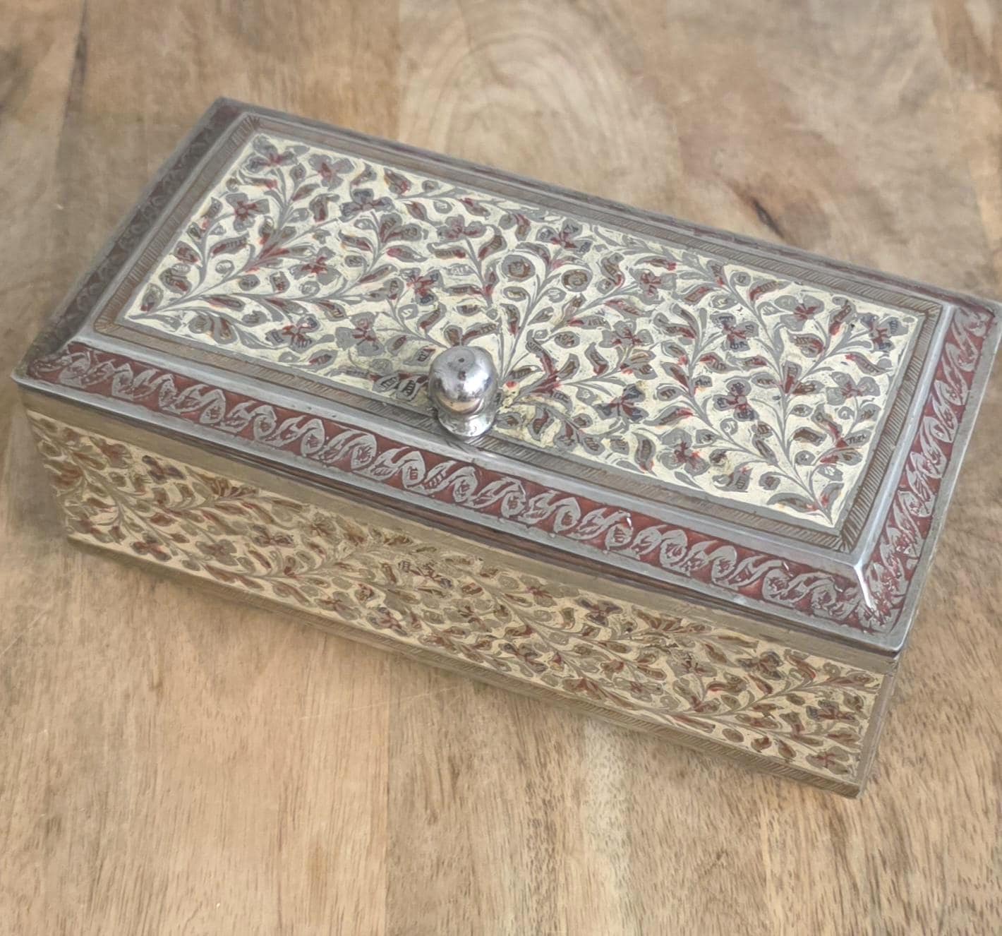 Vintage Silver Plate Enamel Music Box Cigarette Box