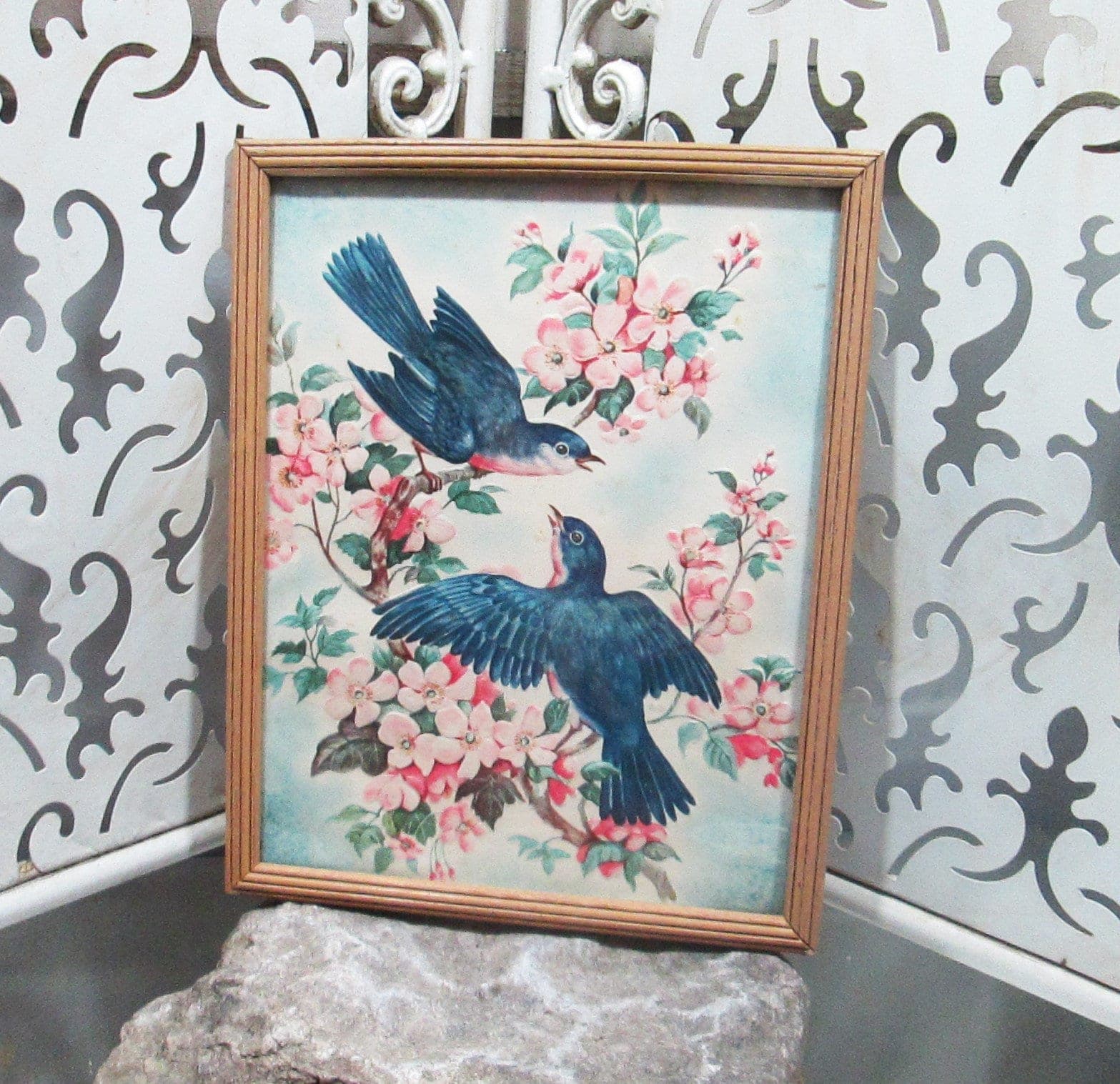 Vintage Bluebird Embossed Framed Print