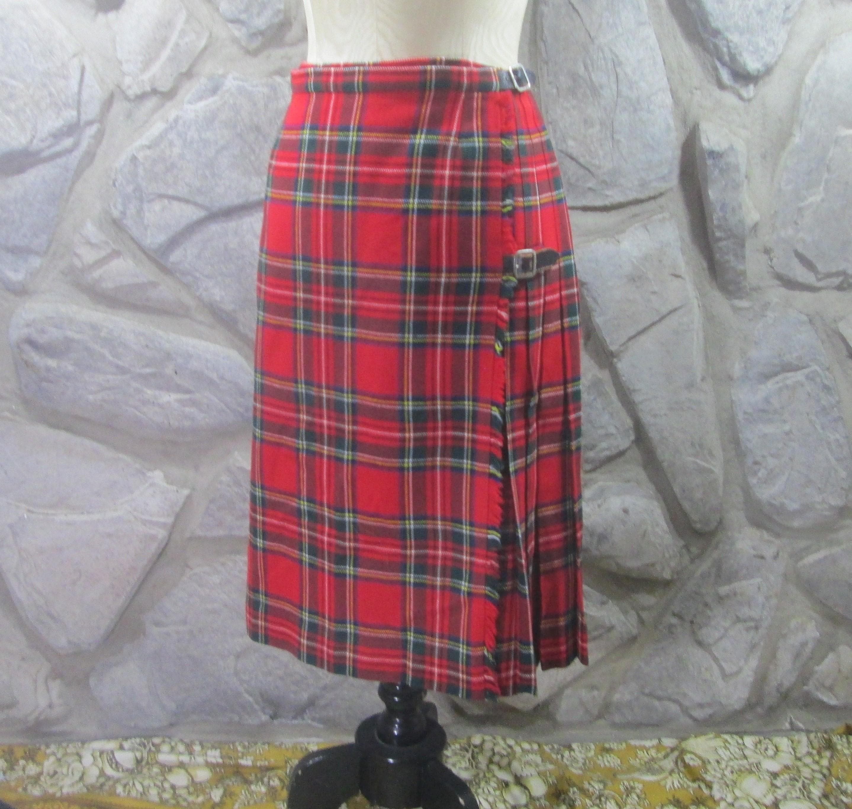 Vintage Red Plaid Wool Blend Wrap Skirt