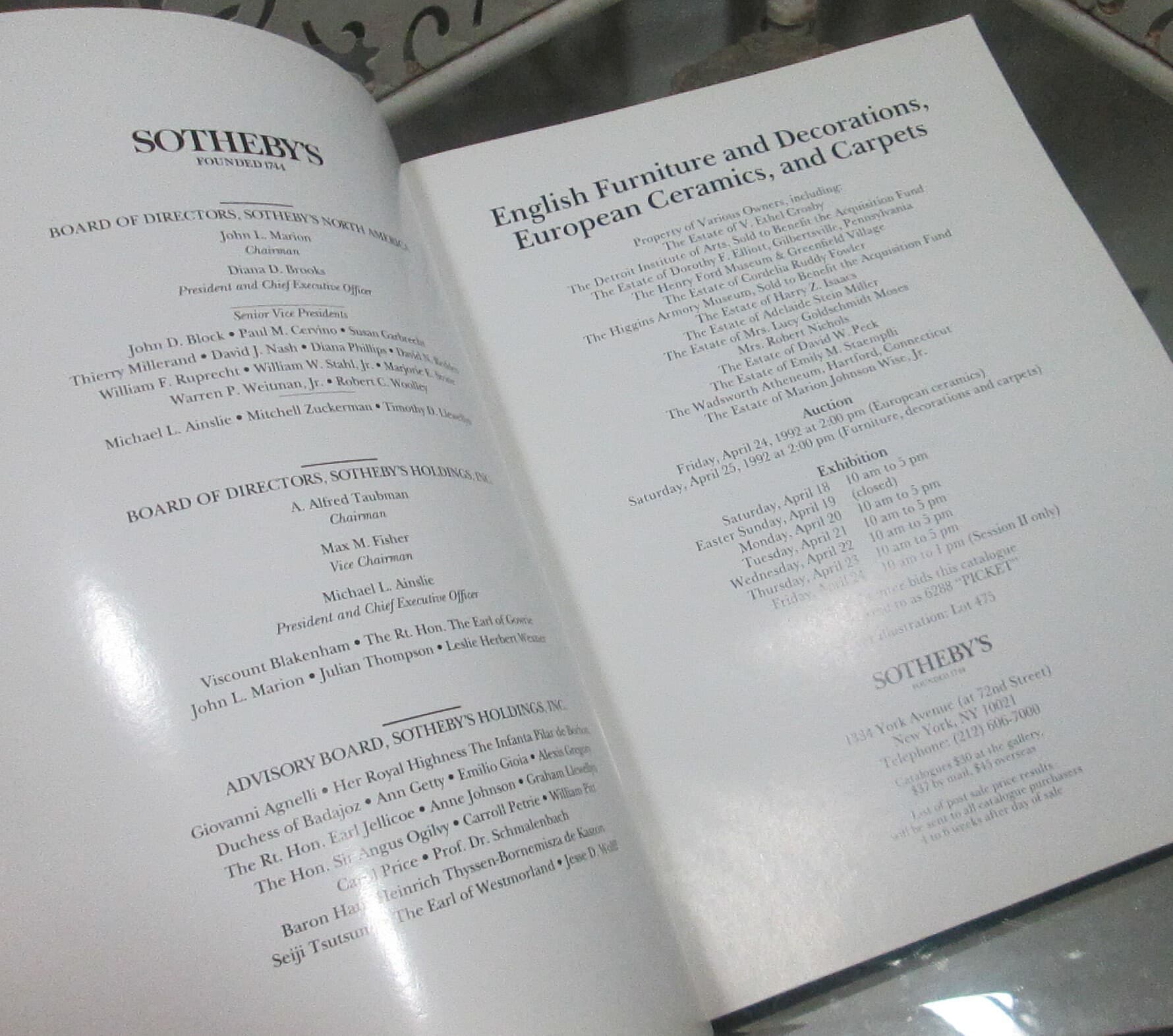 Vintage Sotheby's Catalog for English Furniture, Decorations, Ceramics & Carpets, 1992 - Thumbnail 2