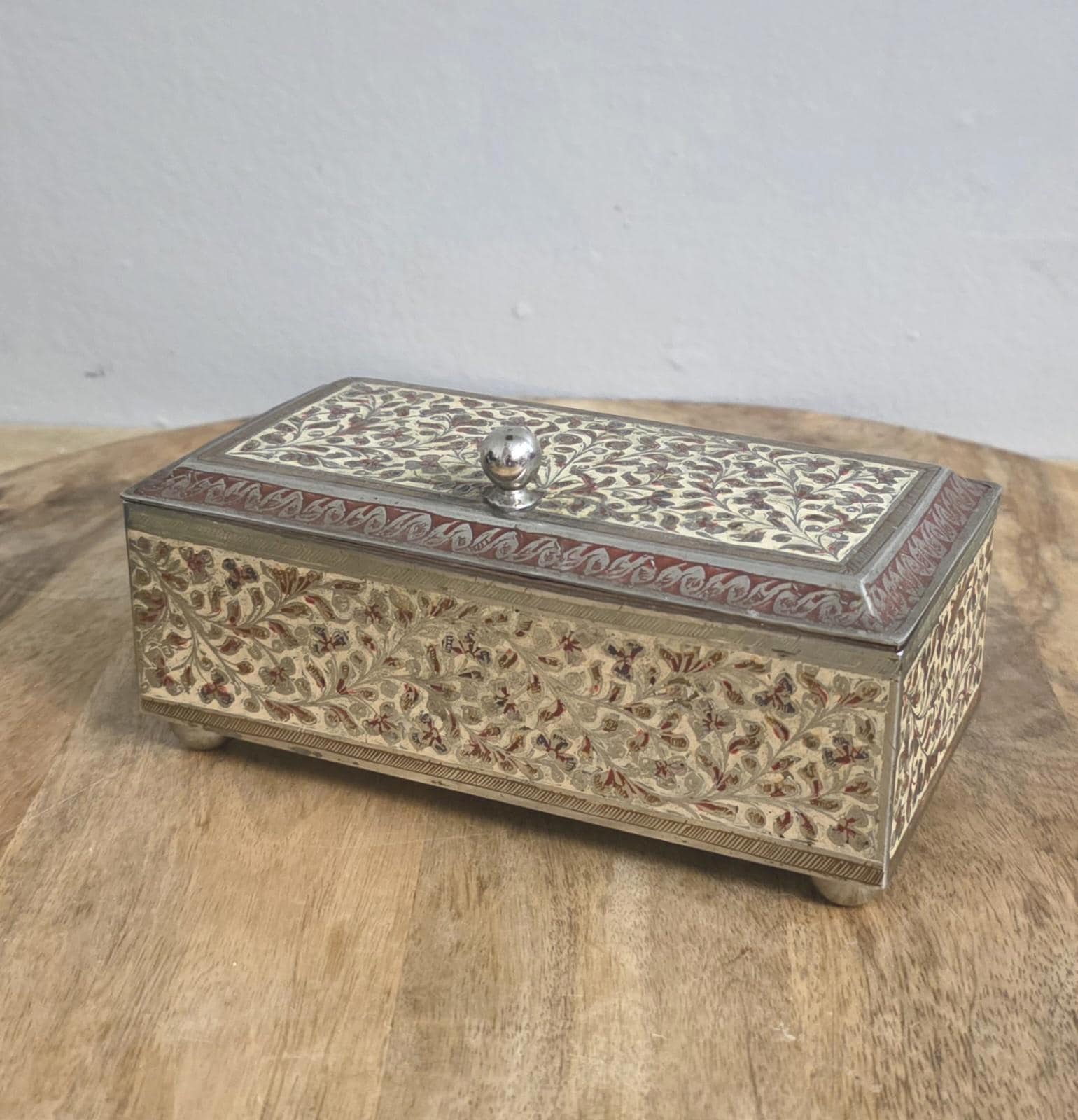 Vintage Silver Plate Enamel Music Box Cigarette Box - Thumbnail 2