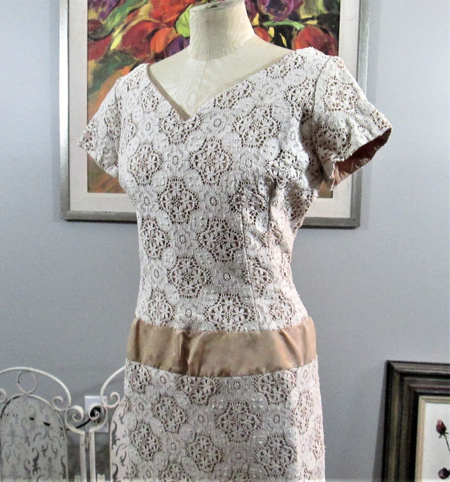 Vintage Cream Lace Cocktail Dress - Thumbnail 2