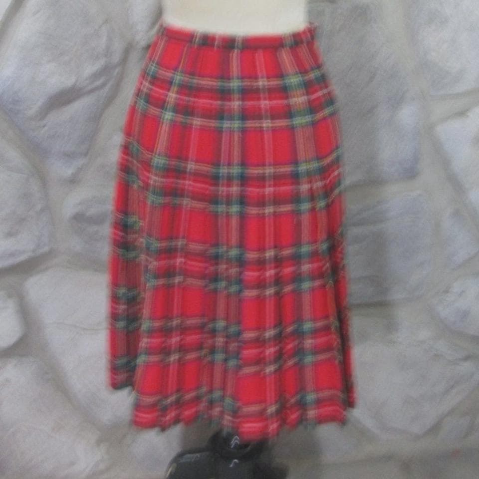 Vintage Red Plaid Wool Blend Wrap Skirt - Thumbnail 4