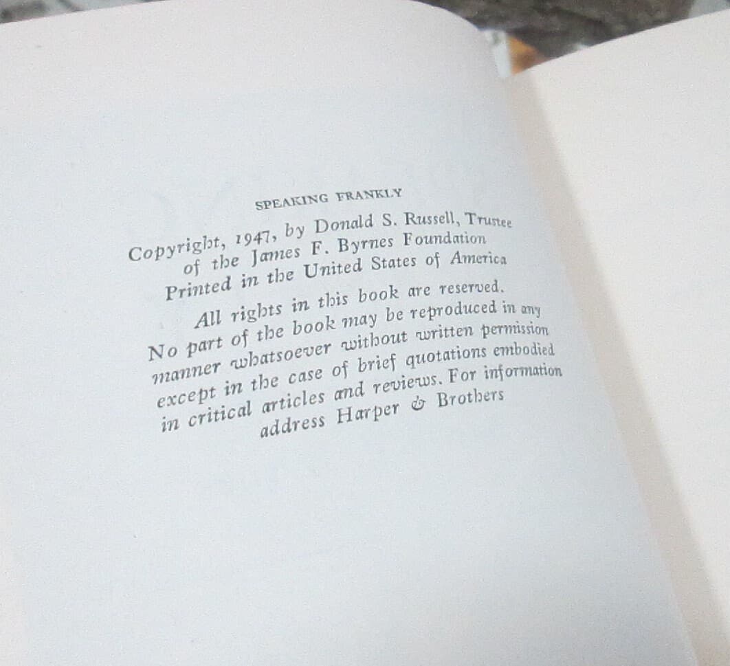 Vintage Edition Speaking Frankly by James F. Byrnes, 1947 - Thumbnail 3