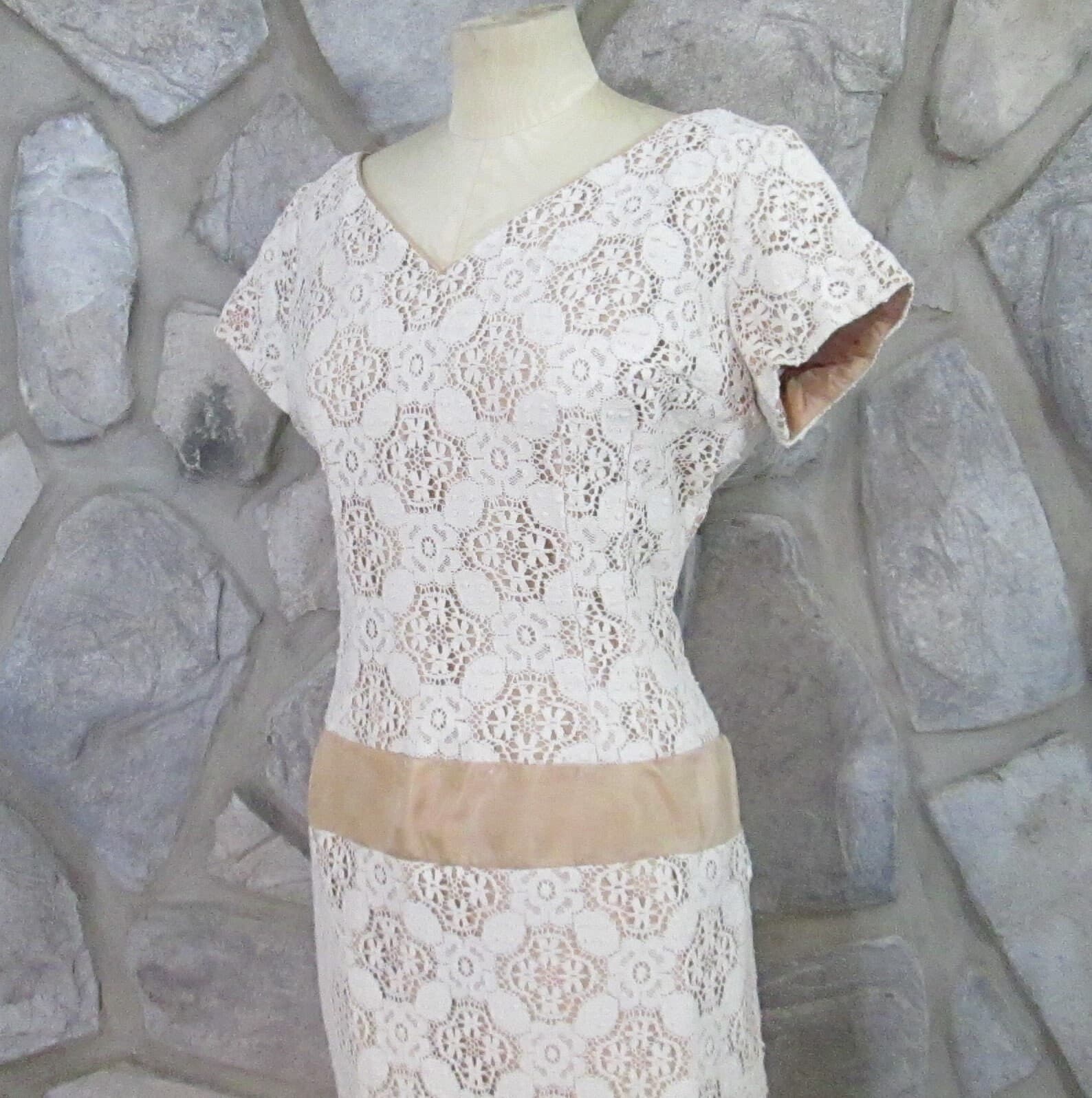 Vintage Cream Lace Cocktail Dress - Thumbnail 4