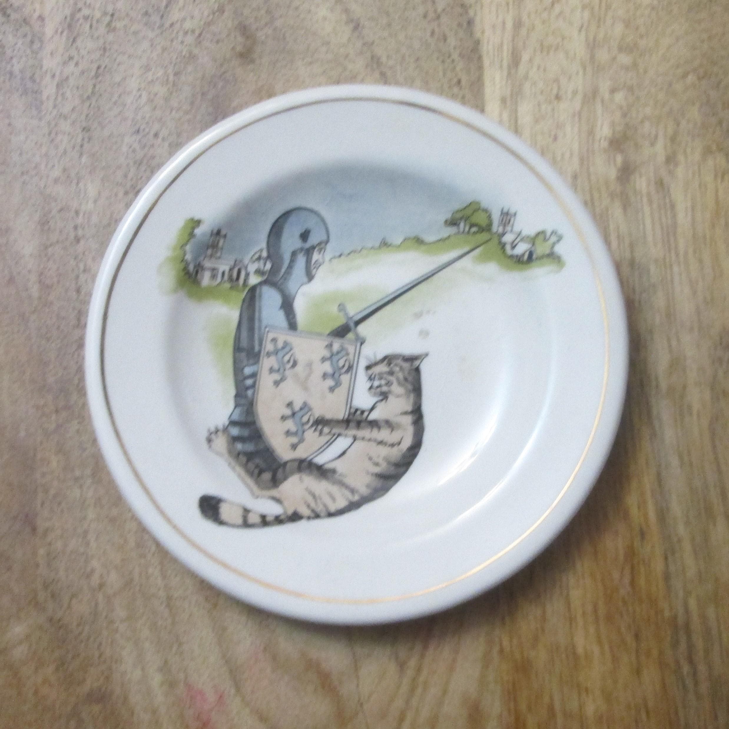 Vintage Royal Worcester Spode Palissy Cat 'N' Man Tiny Plate