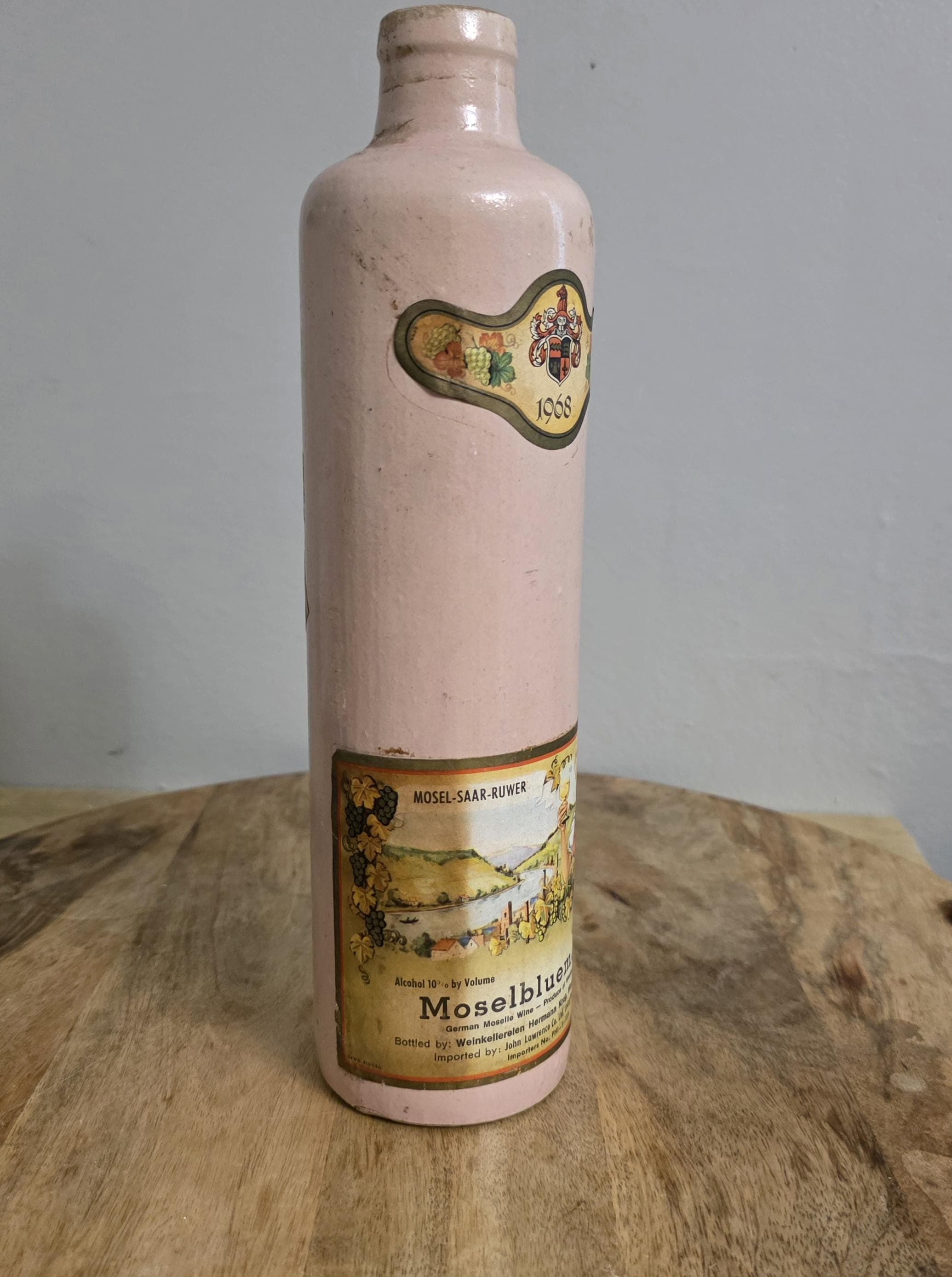 Vintage 1968 Moselbluemchen Pottery Wine Bottle - Thumbnail 2