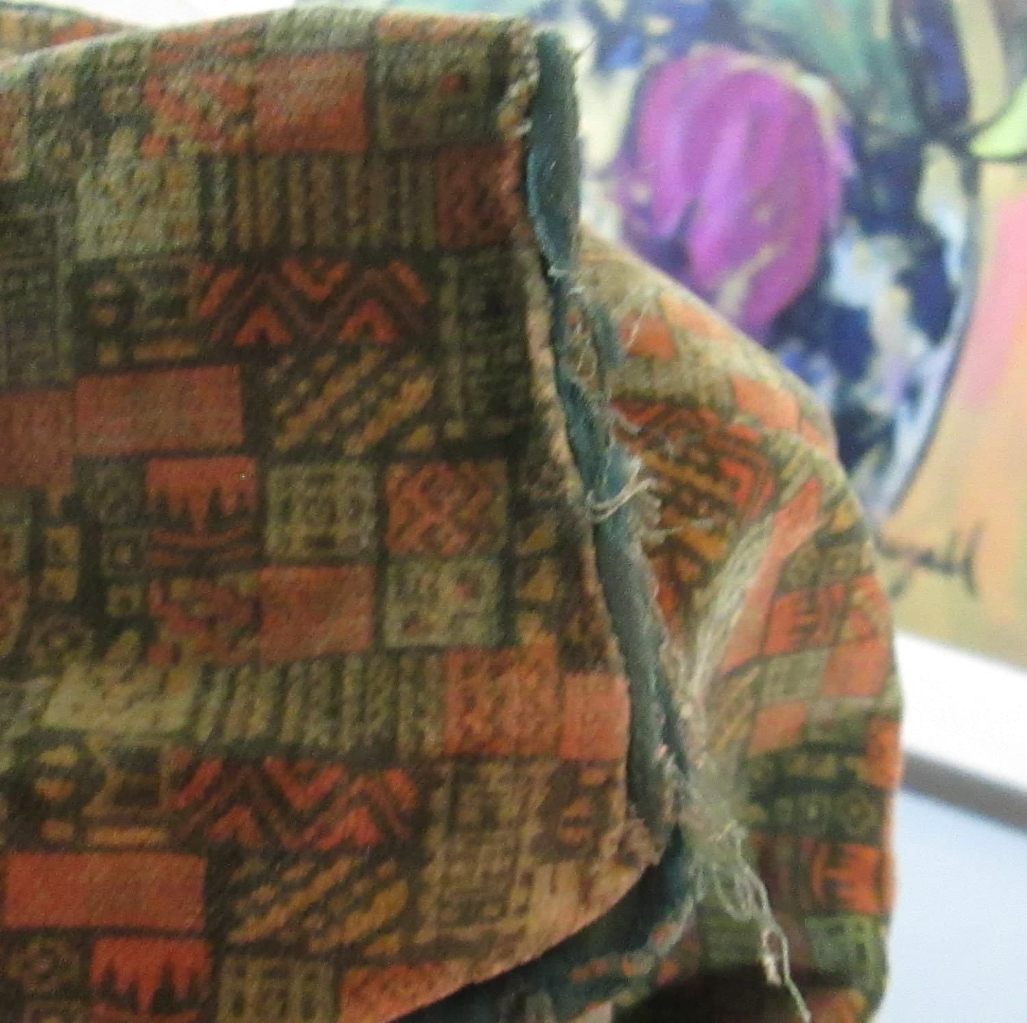 Vintage 1920's Green Velvet Patterned Day Dress - Thumbnail 7