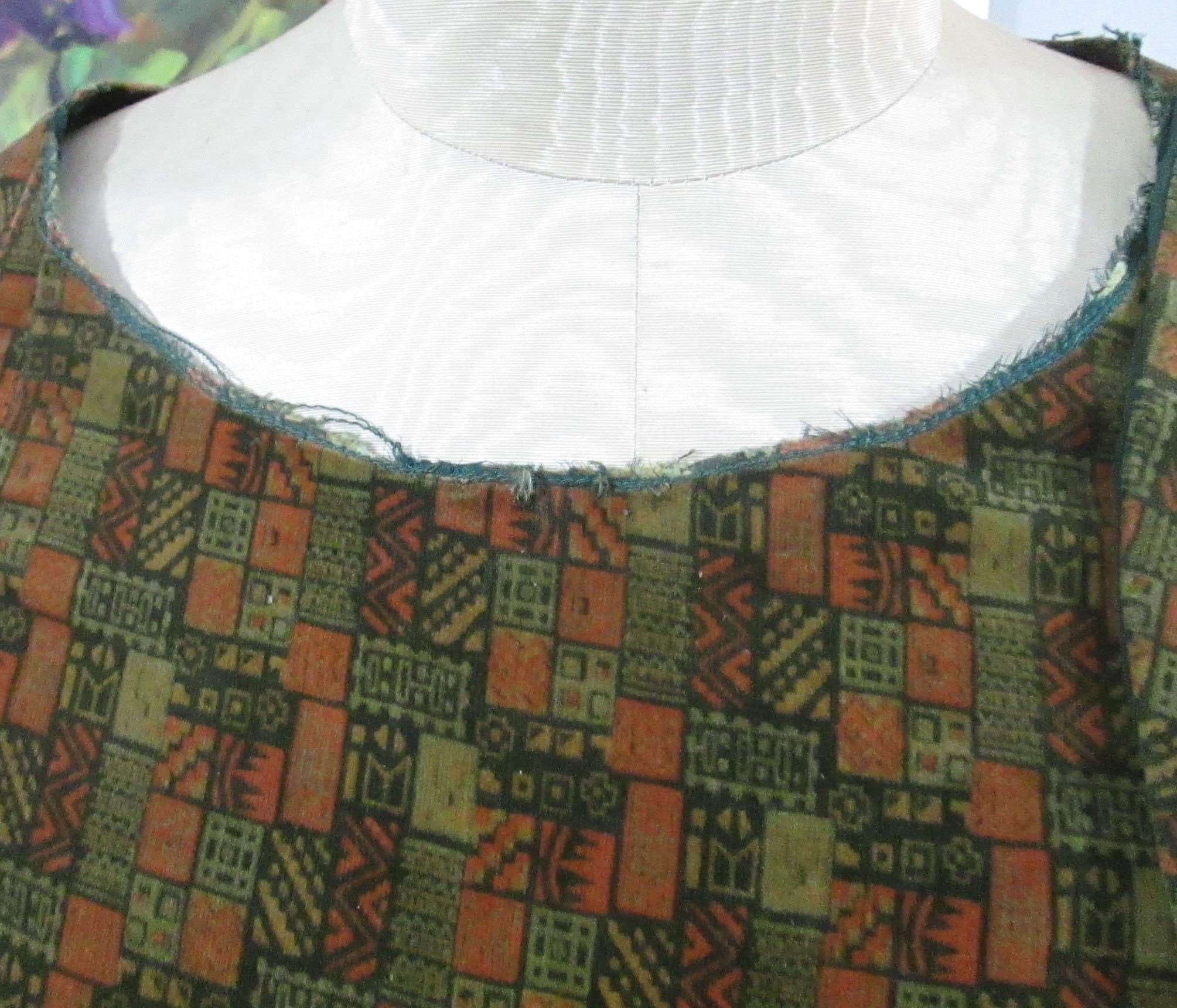 Vintage 1920's Green Velvet Patterned Day Dress - Thumbnail 8
