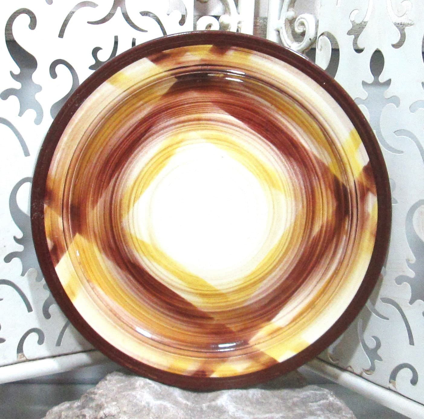 Vintage Vernon Kilns Organdie Pattern Yellow and Brown Plaid Plate - Thumbnail 2
