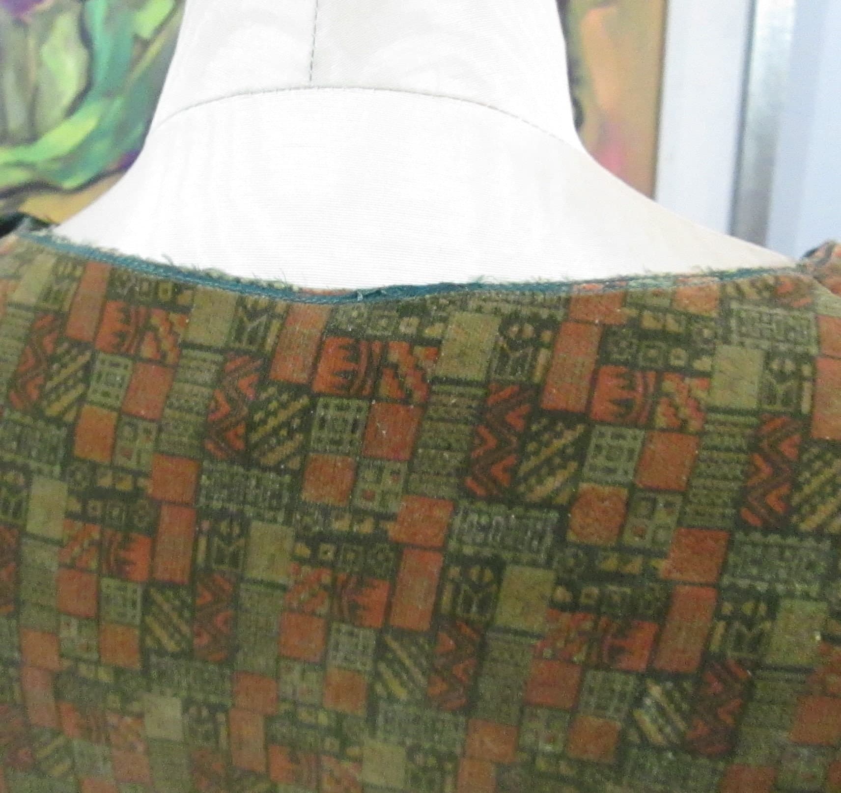 Vintage 1920's Green Velvet Patterned Day Dress - Thumbnail 5