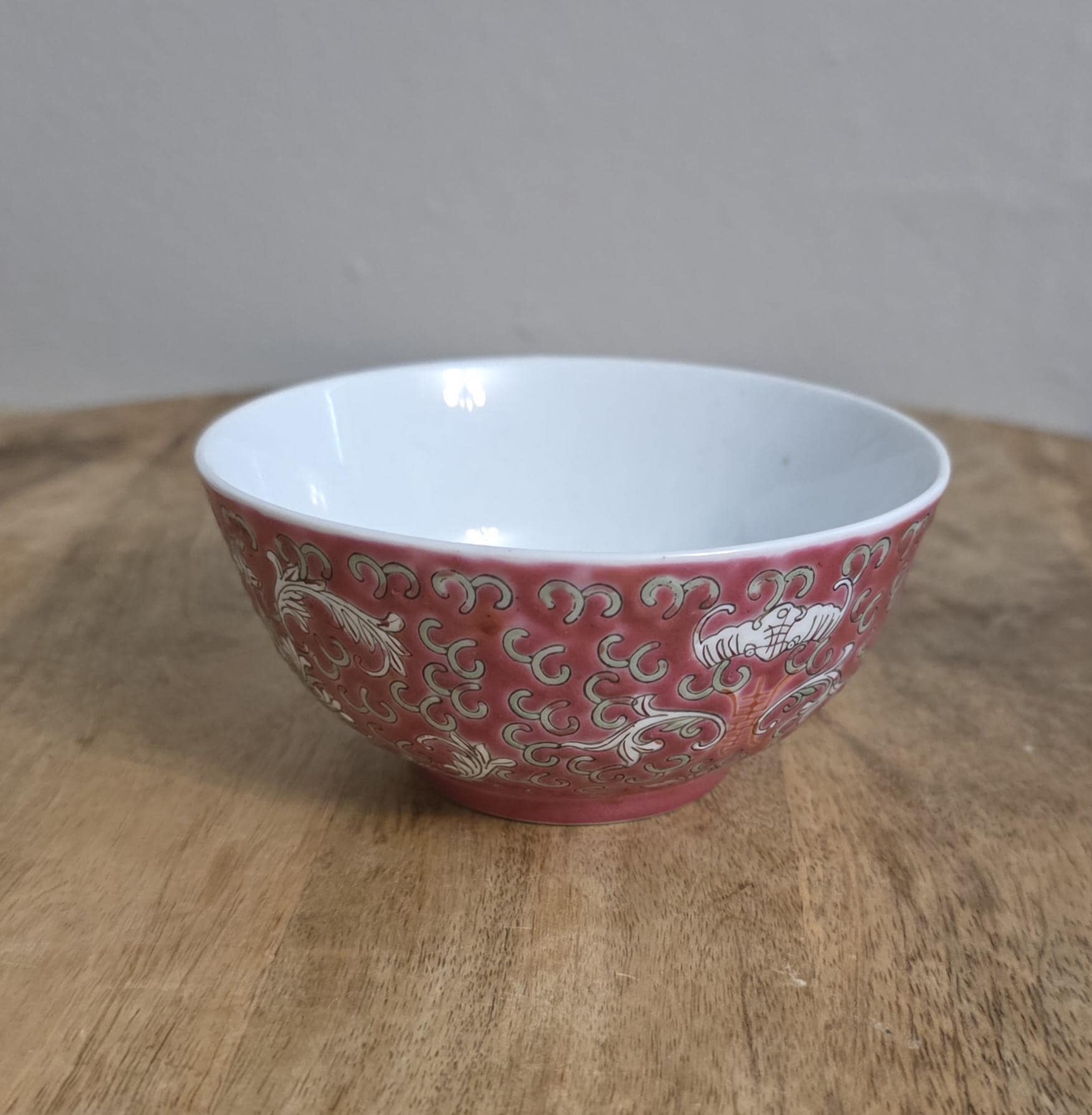Vintage Pink Chinese Jingdezhen Porcelain Bowl - Thumbnail 2