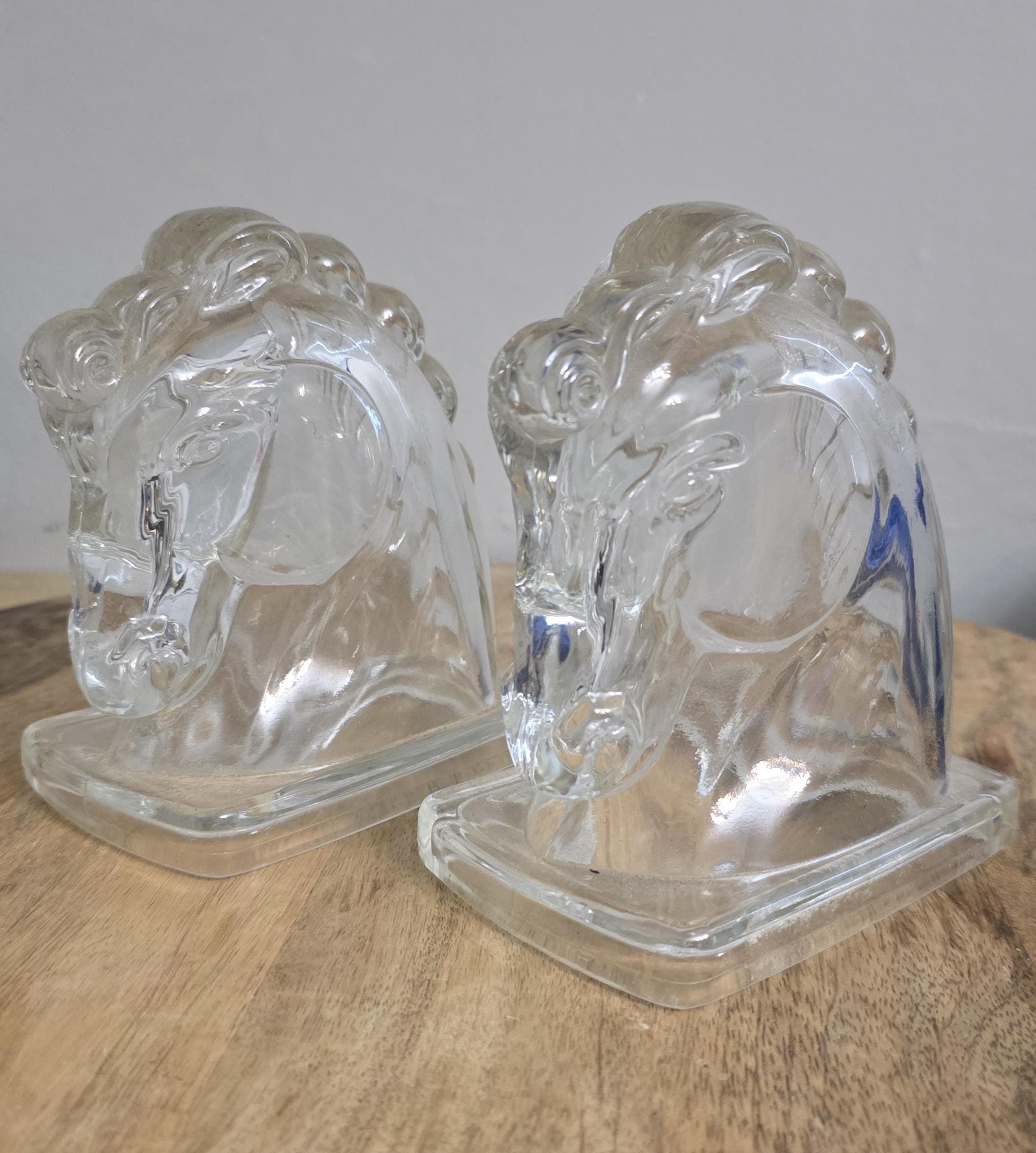 Vintage Glass Horse Head Equestrian Bookends
