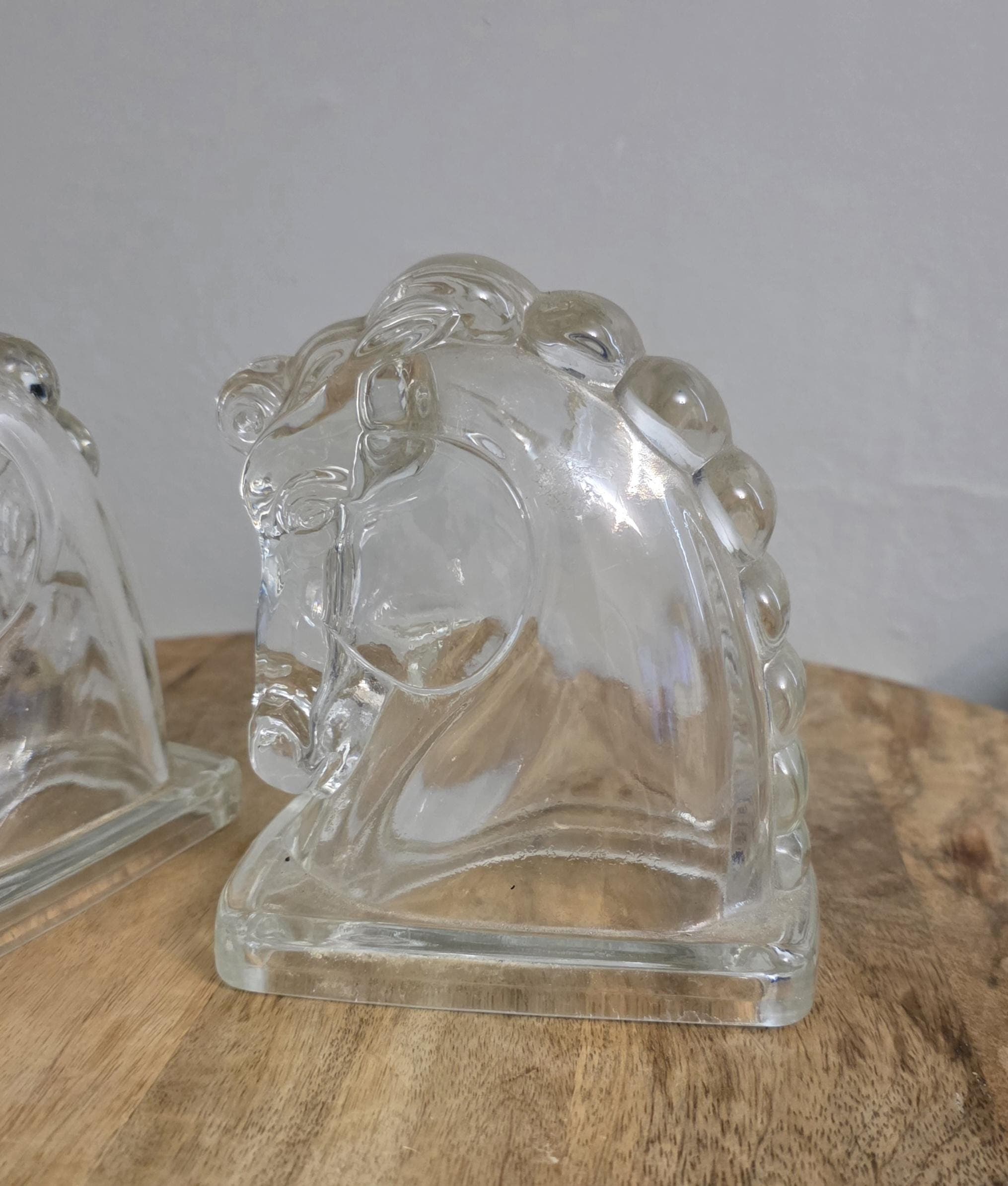 Vintage Glass Horse Head Equestrian Bookends - Thumbnail 2