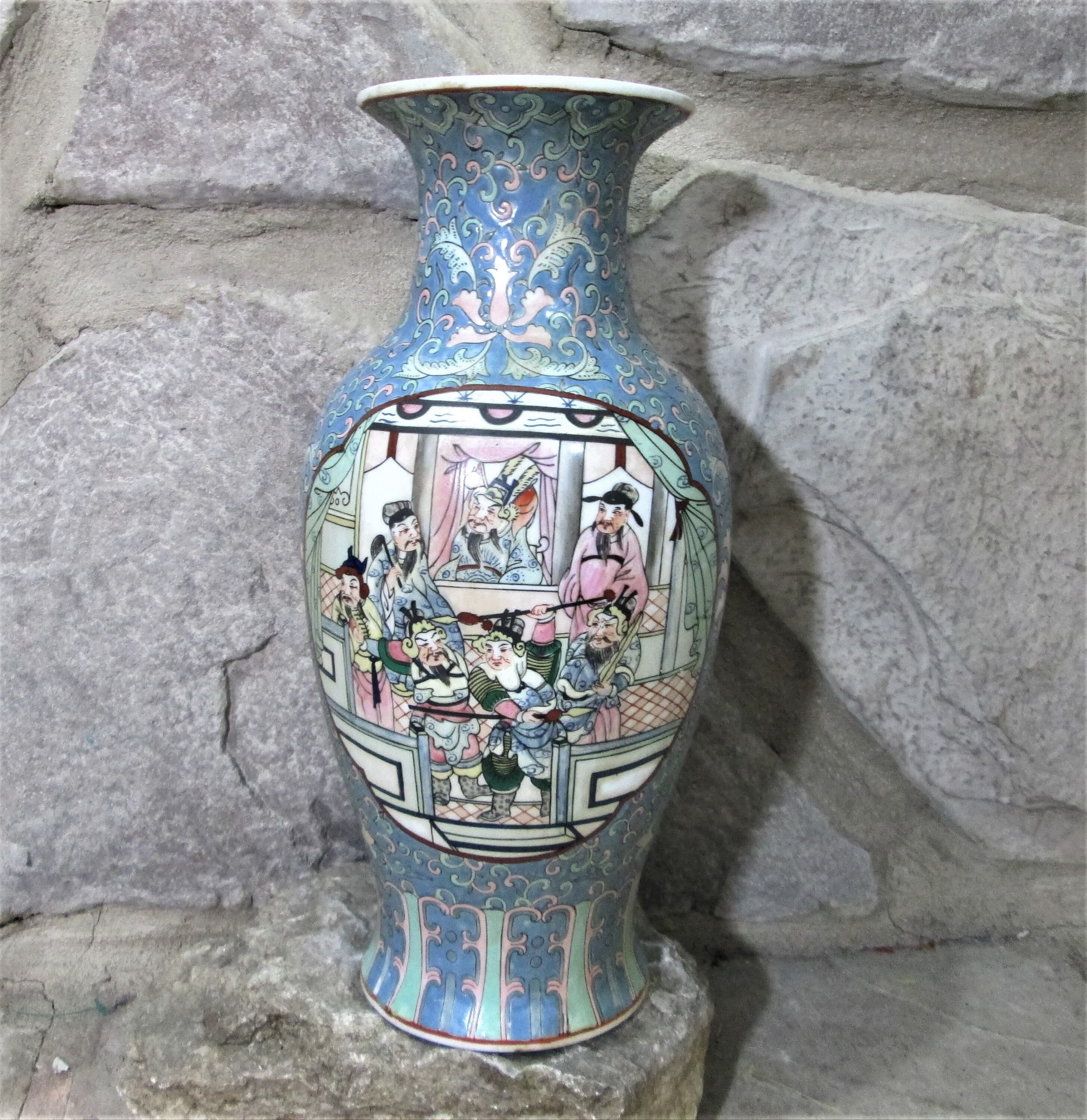 Vintage Chinese Enamel Macau Vase, Drilled for Lamp