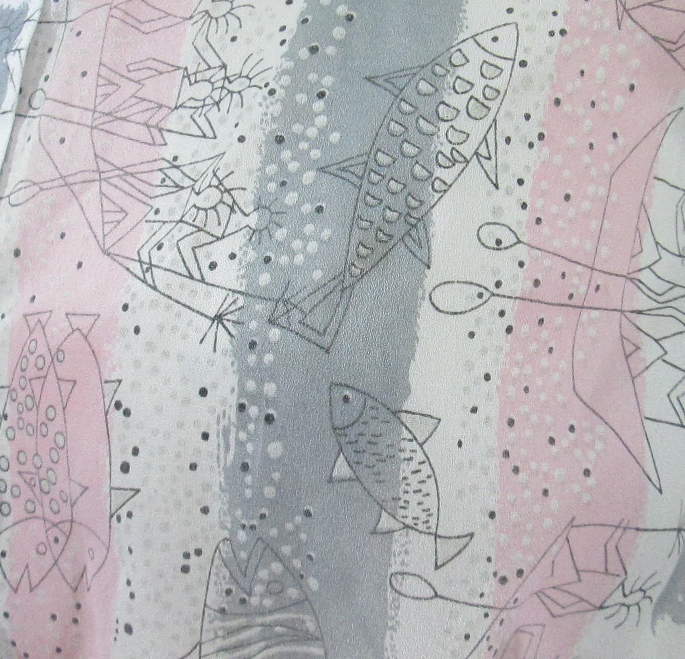 Vintage 1950's Modern Fish Print Semi-Sheer Blouse - Thumbnail 2