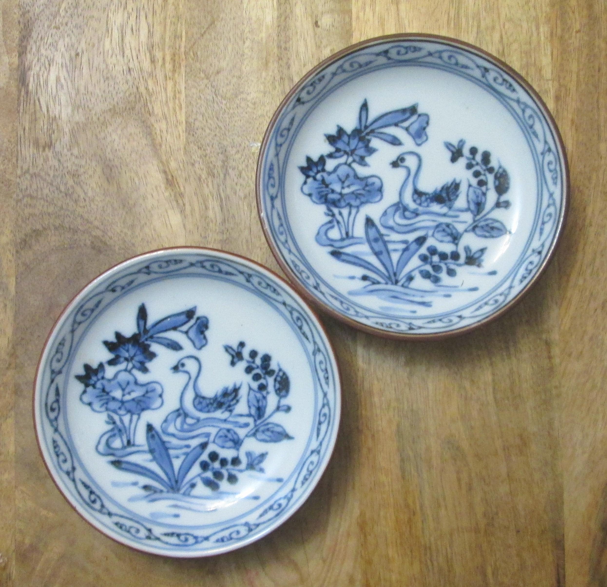 Vintage Japanese Blue Bird Porcelain Bowls