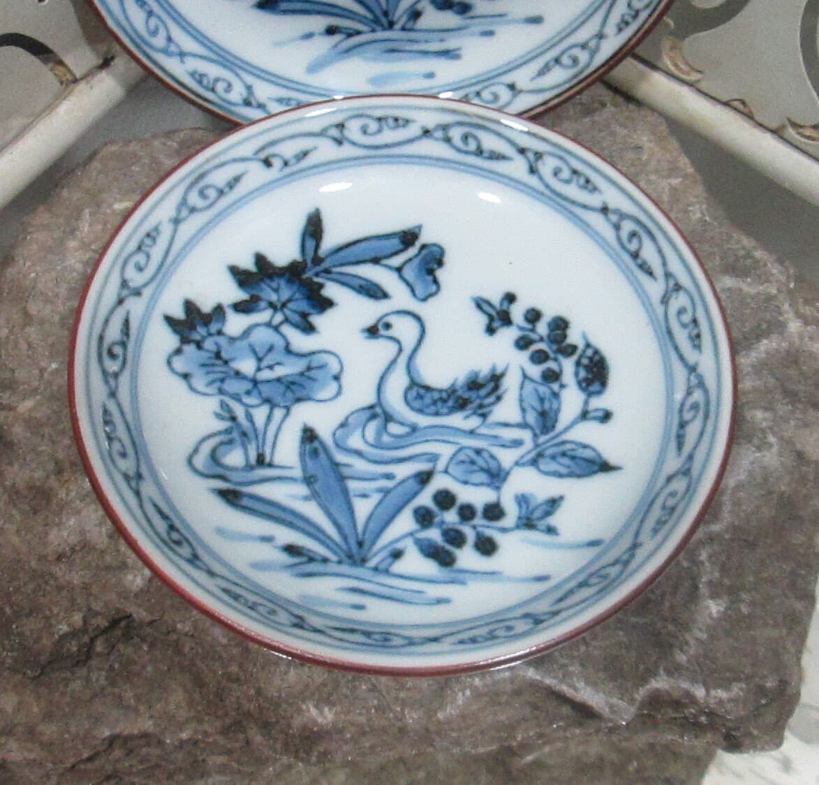 Vintage Japanese Blue Bird Porcelain Bowls - Thumbnail 2