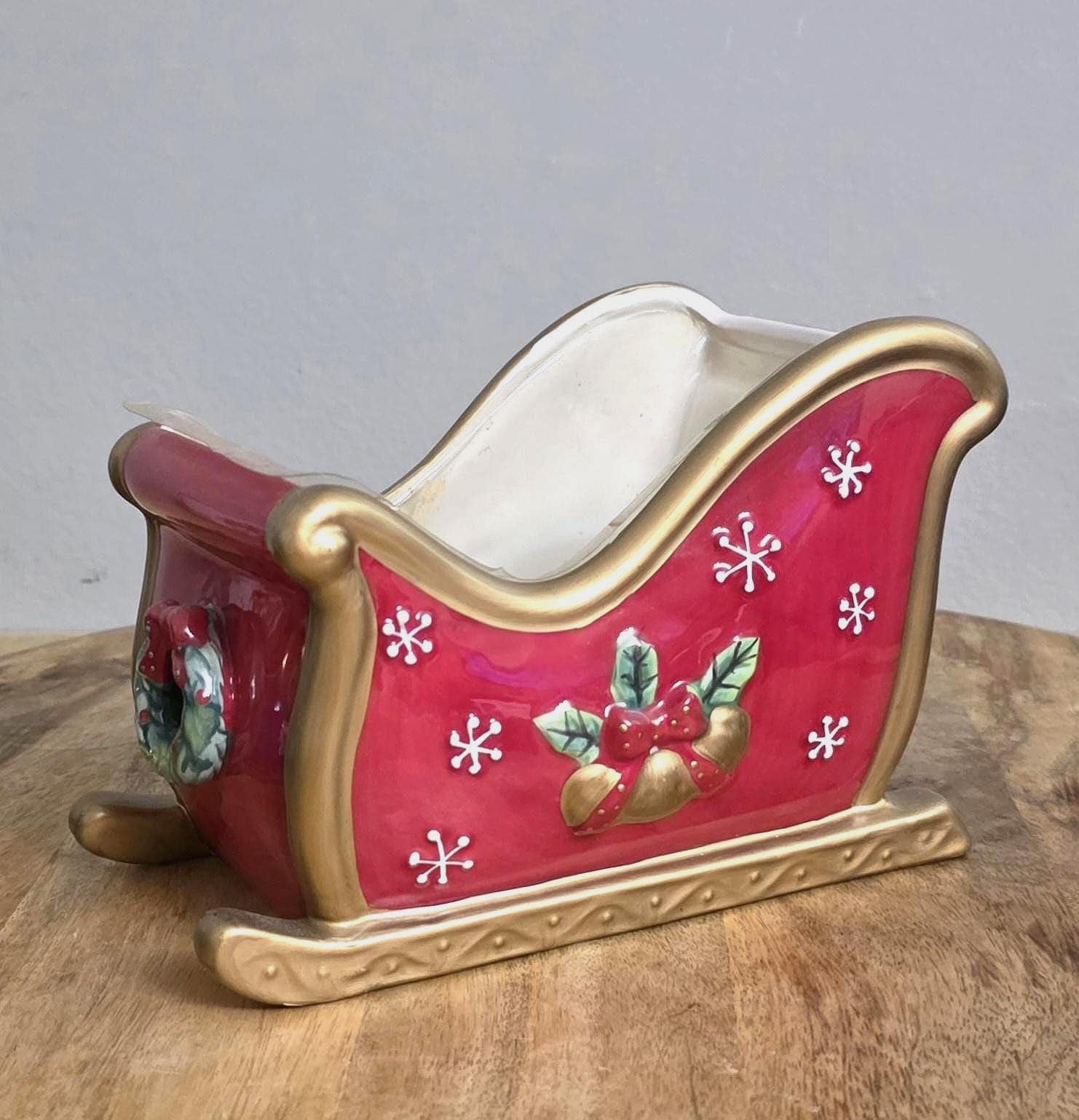 Fitz & Floyd Vintage Bells Open Sleigh Christmas Planter