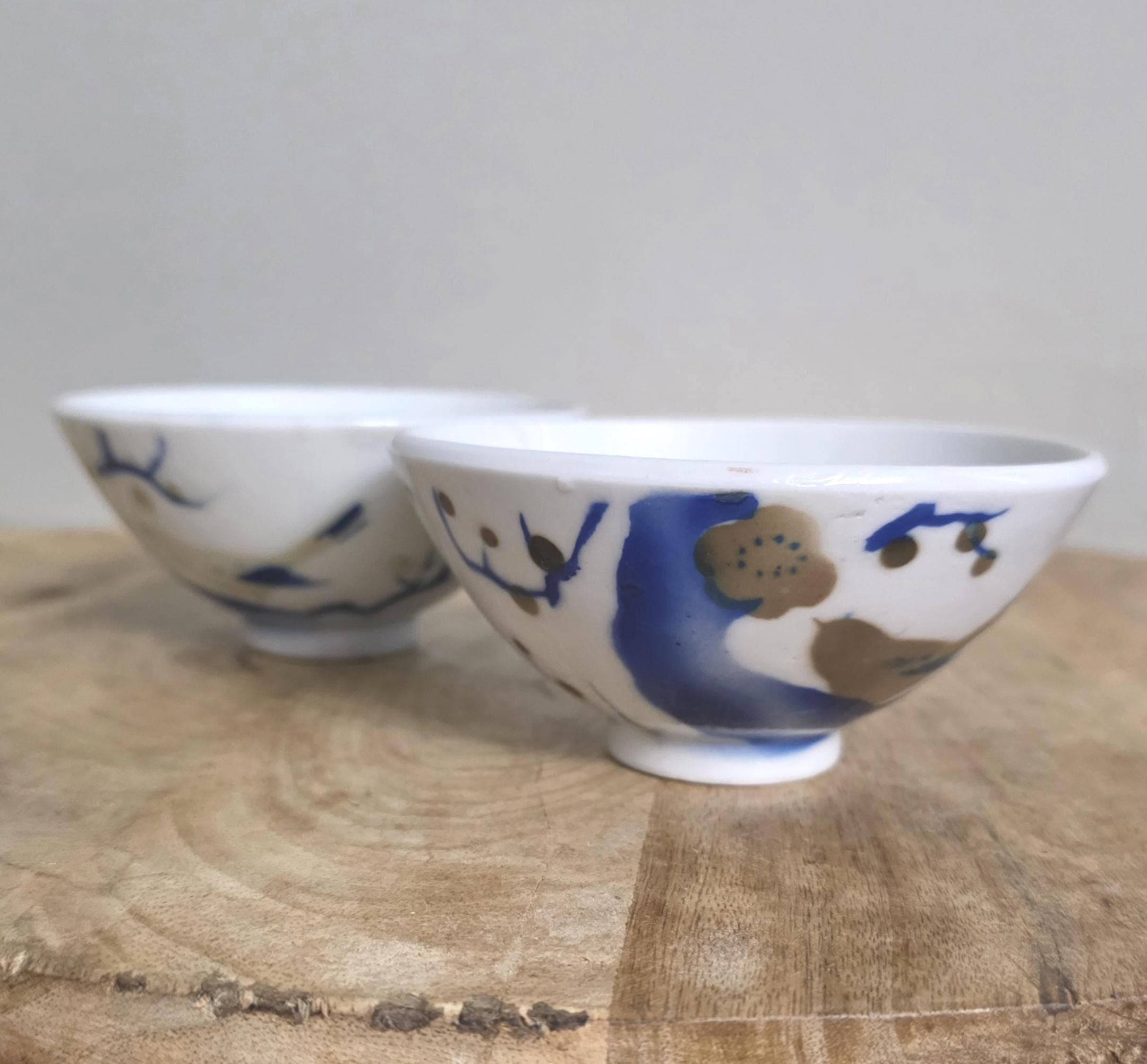 Vintage Japanese Bird Design Rice Bowls