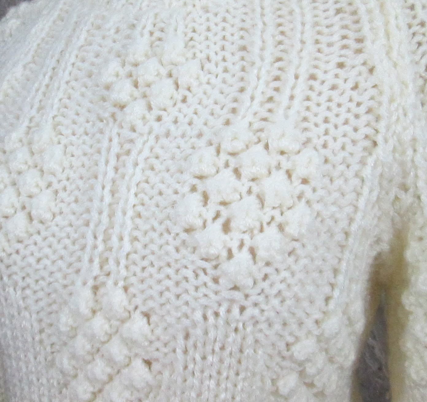 Vintage 1960's Cream Bobble Pattern Sweater - Thumbnail 2