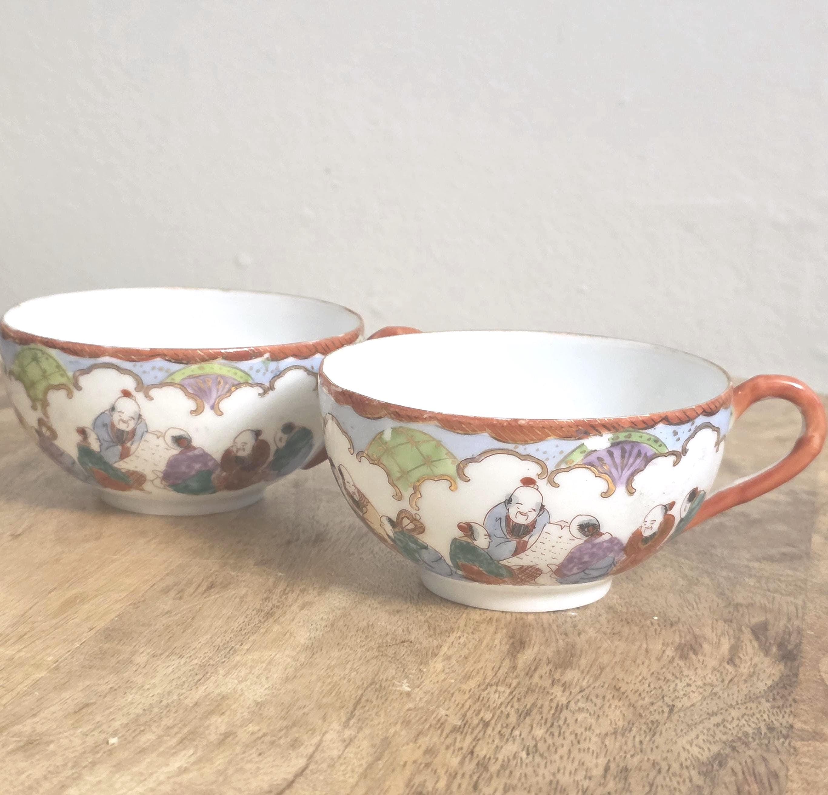 Pair of Vintage Japanese Eggshell Porcelain Tea Cups